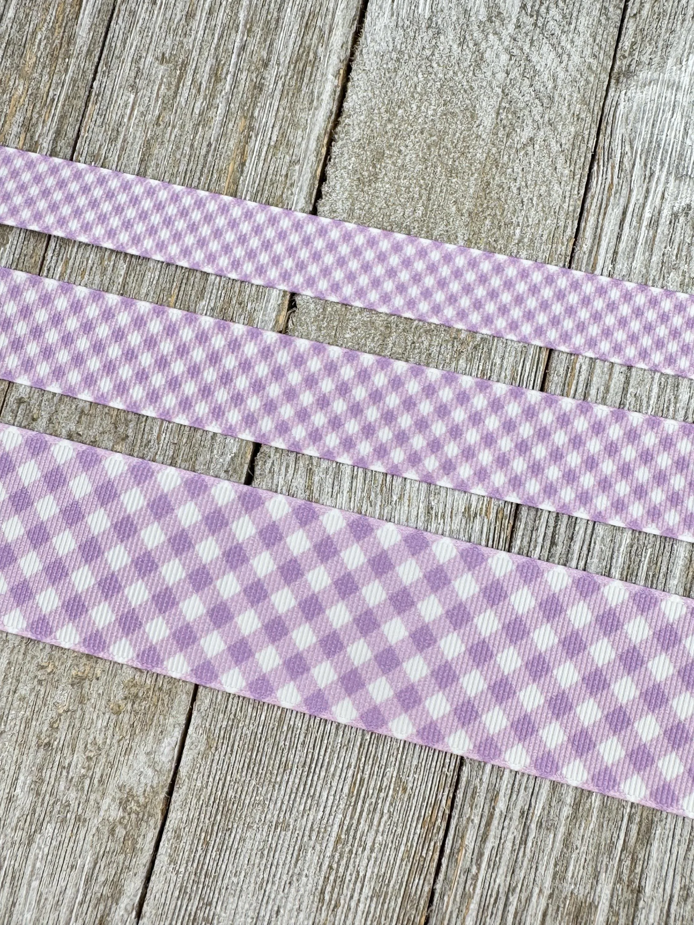 Violet Purple and White Gingham Check Plaid Printed Grosgrain Ribbon -  5/8" - 7/8" - 1.5" - Sew - Craft - Collar - Tag - Hair Bow - Wrap