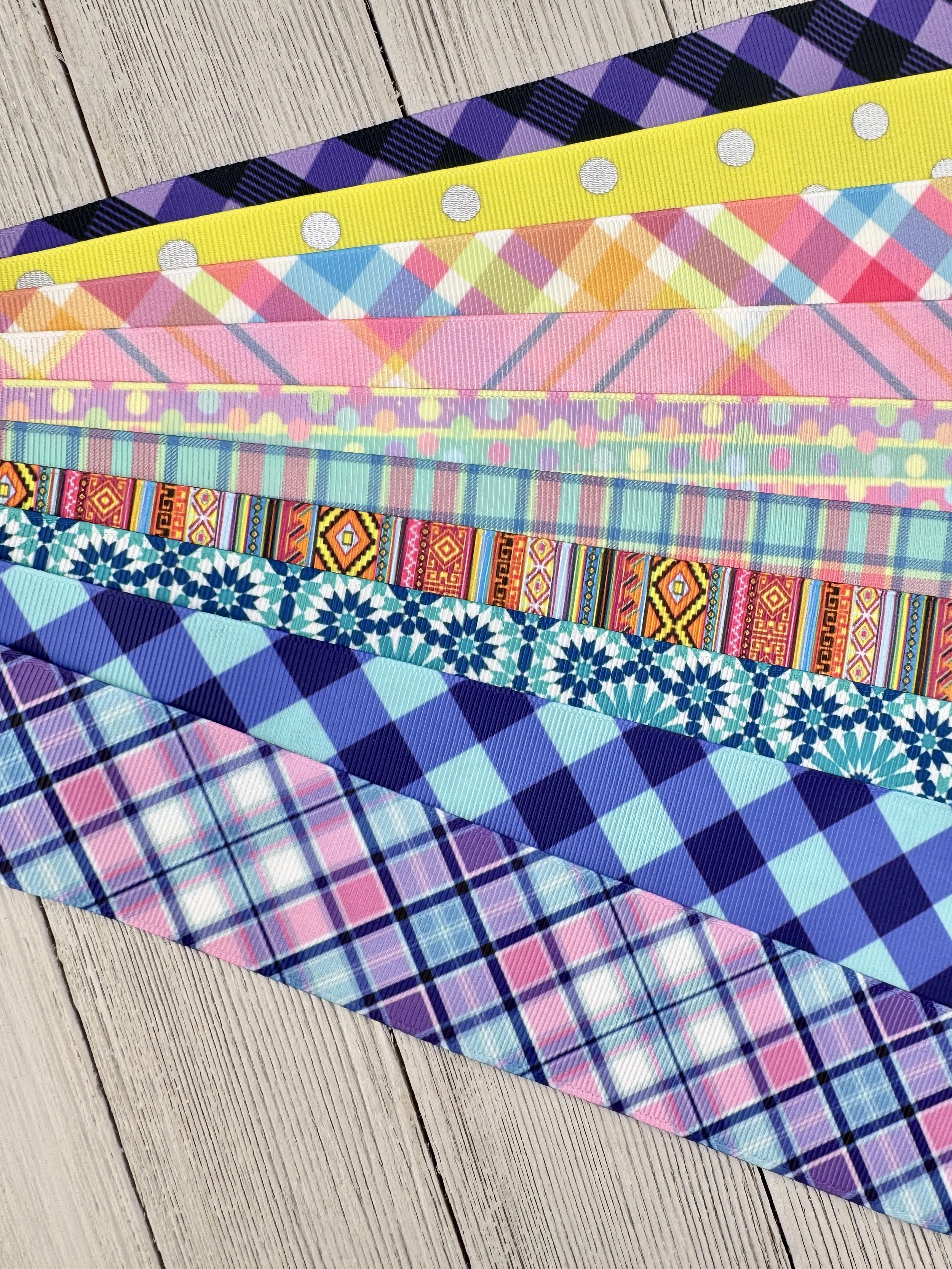 Get Exactly What You See! 10 x 1-Yard Cuts Grosgrain Printed Ribbon: 1.5" Plaid, Dots & Stripes, Hair Bow, Luggage Tag, Dog Collar