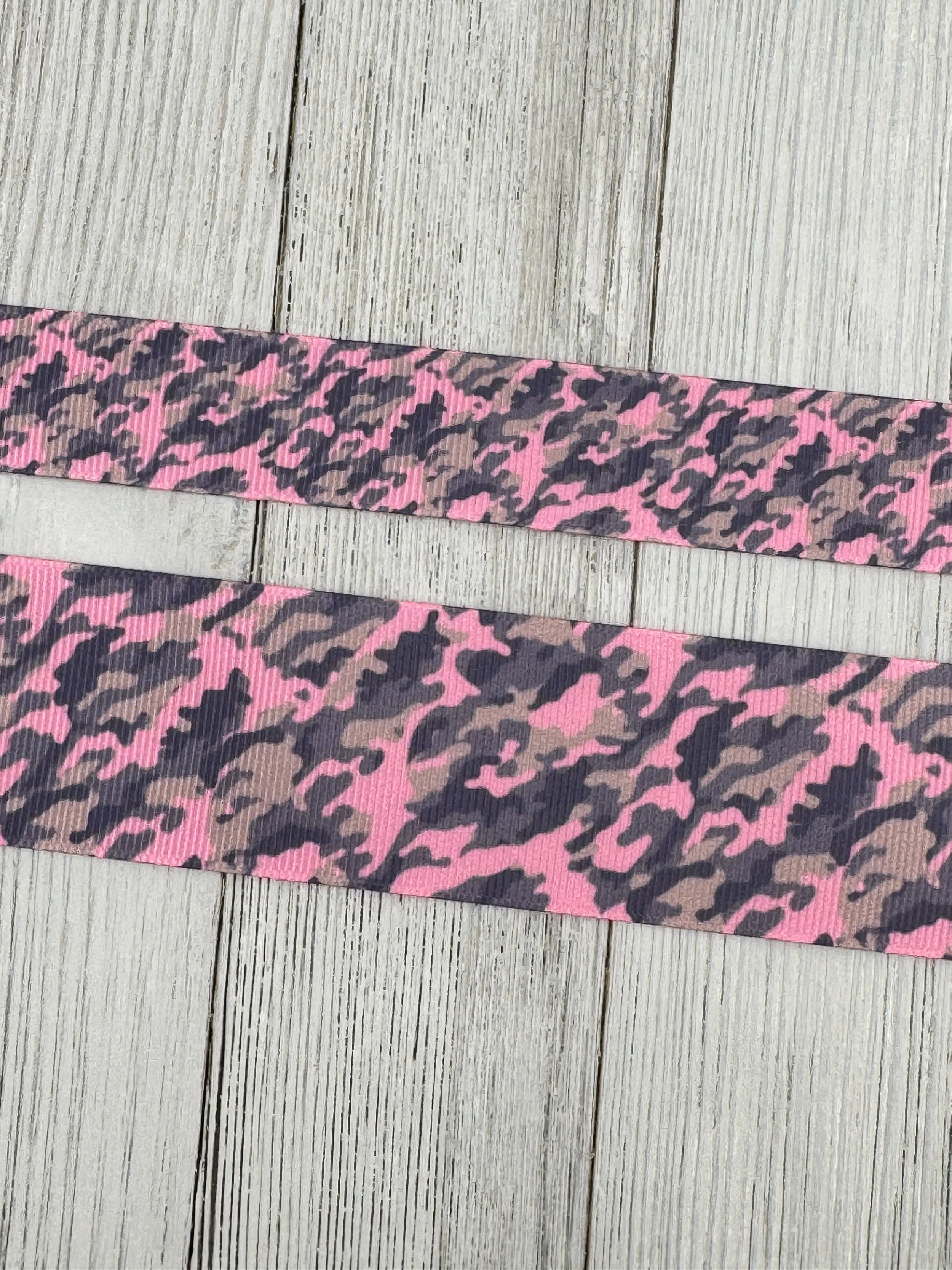 Pink & Tan Camouflage Printed Grosgrain Ribbon -  7/8" - 1.5" - Sew - Craft - Diaper Cake - Hair Bow - Gender Reveal - Luggage Tag - Hunt