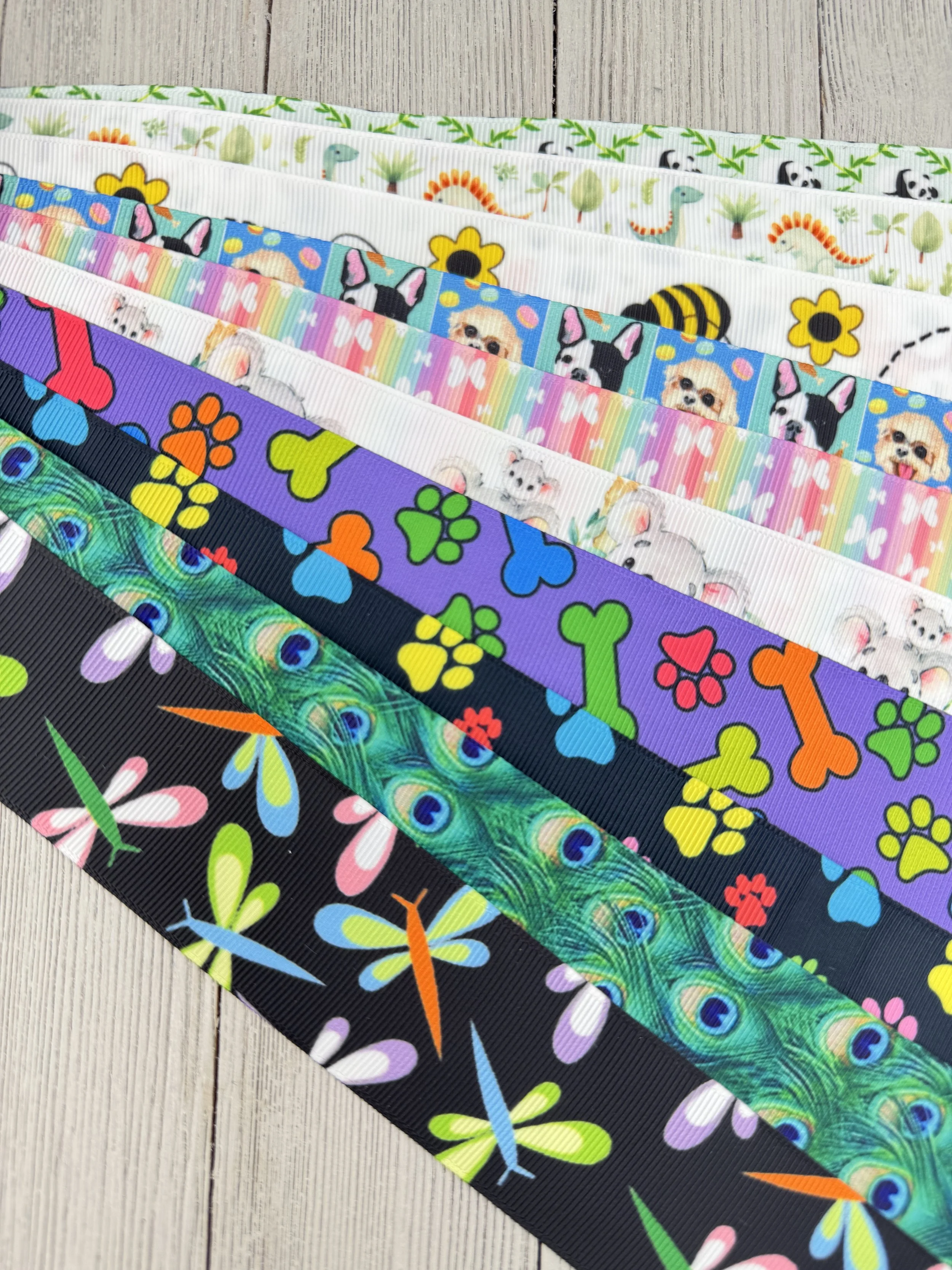 Get What You See! 10 x 1-Yard Cuts Printed Ribbon: 1.5", Animal Theme, Luggage Tags, Dog Collar, Bow