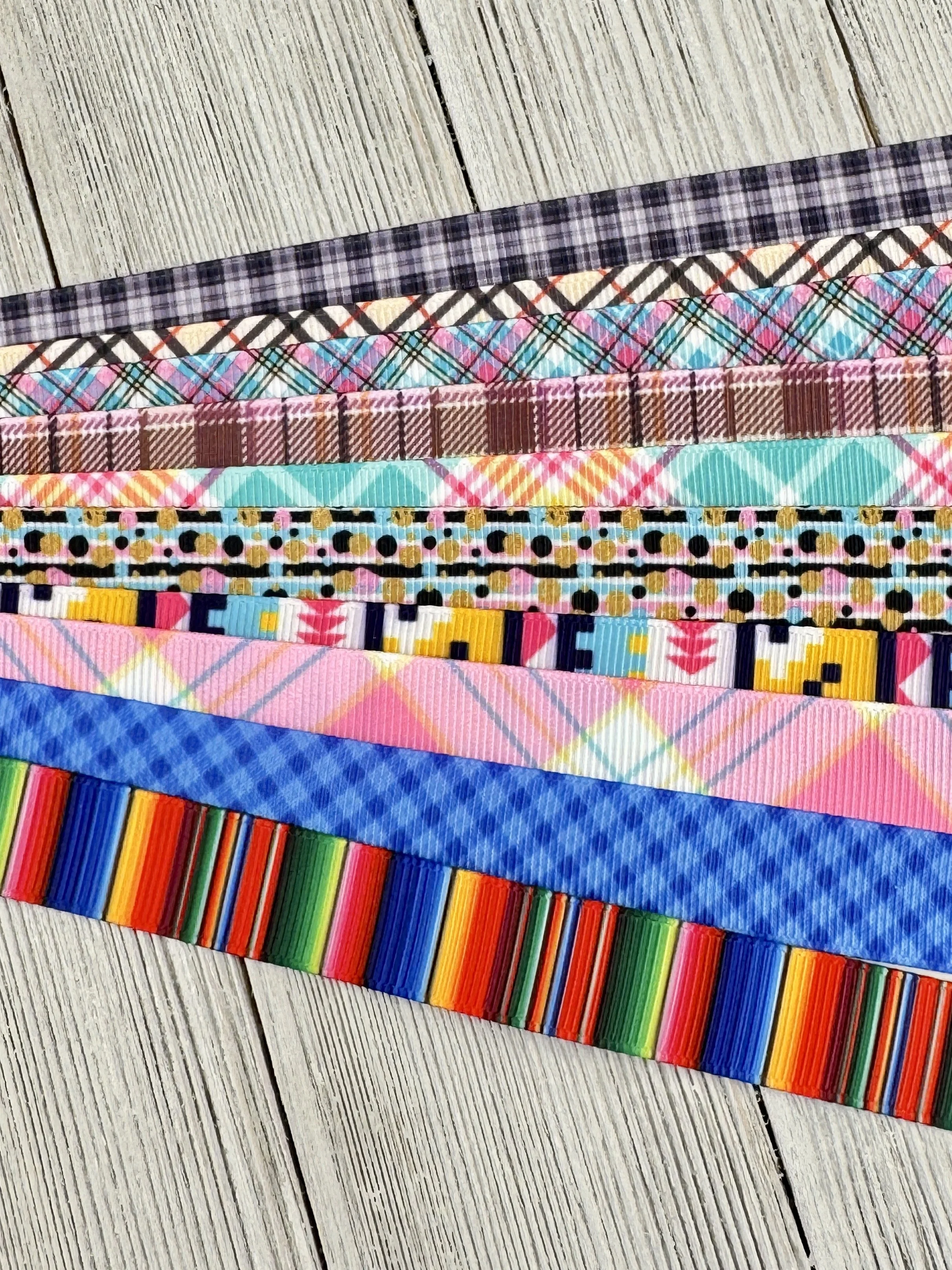 Get Exactly What You See! 10 - 1-Yard Cuts of 5/8" Stripes Dots Plaids Assorted Grosgrain Ribbon Decor Party Bow Wrap - Kids Crafts - Tag