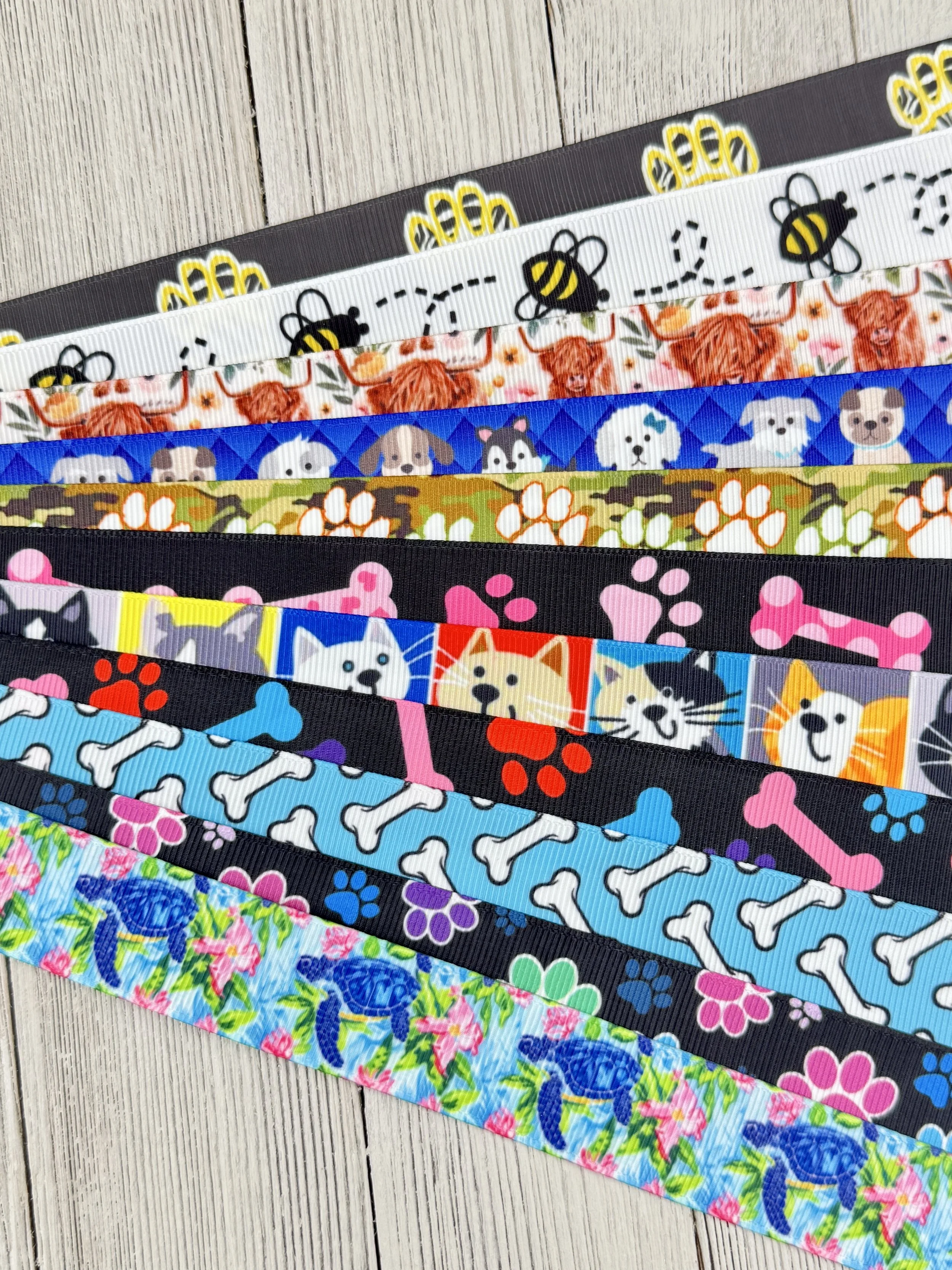 Get Exactly What You See! 10 x 1-Yard Cuts Grosgrain Printed Ribbon: 7/8", Animal Print, Dog Paw, Dog Collar, Luggage Tag, Gift Wrap