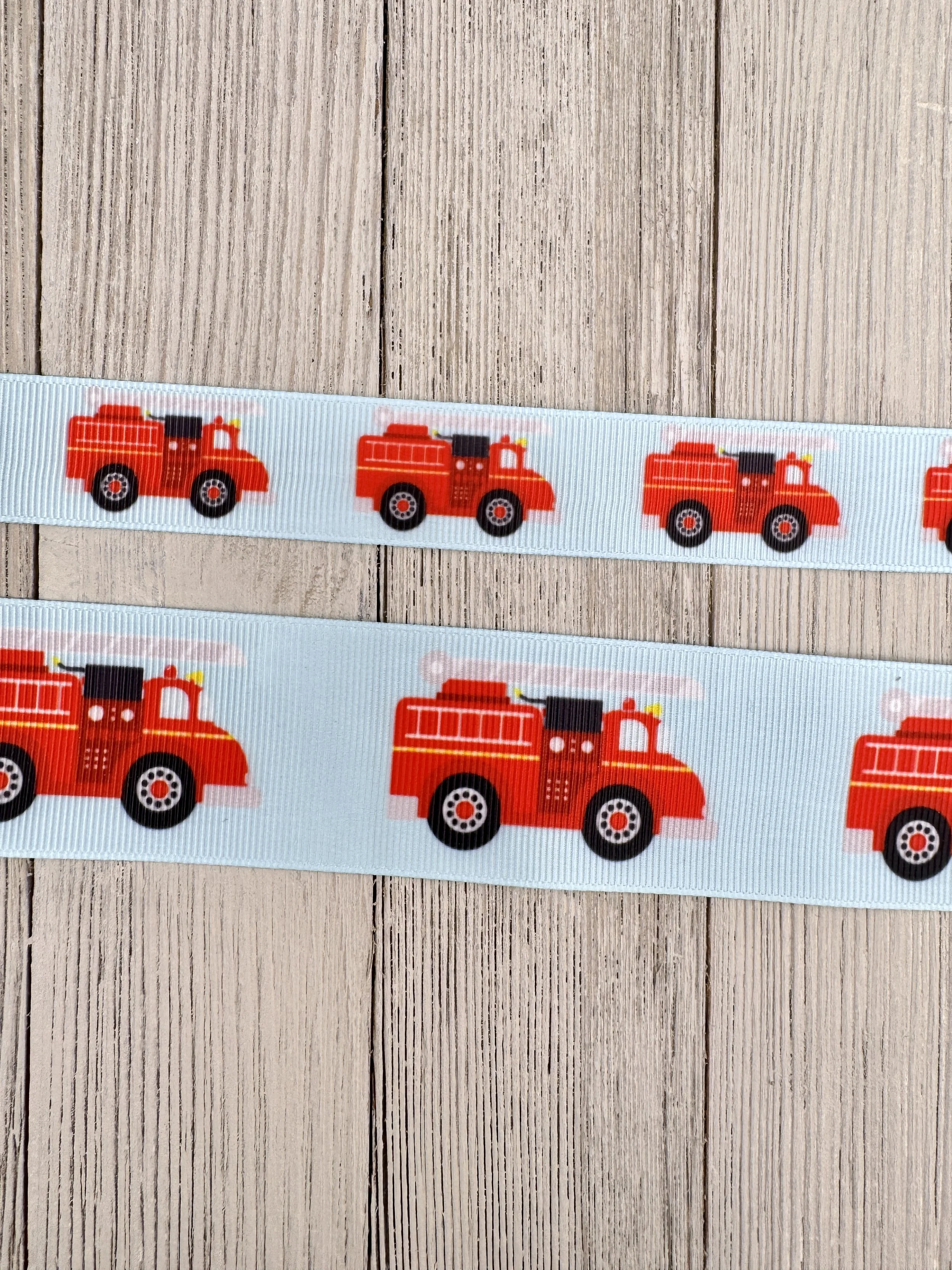 Wee Woo Squad Fire Truck Grosgrain Printed Ribbon: 7/8", 1.5", Gift Wrap, Tag, Birthday Party, Craft