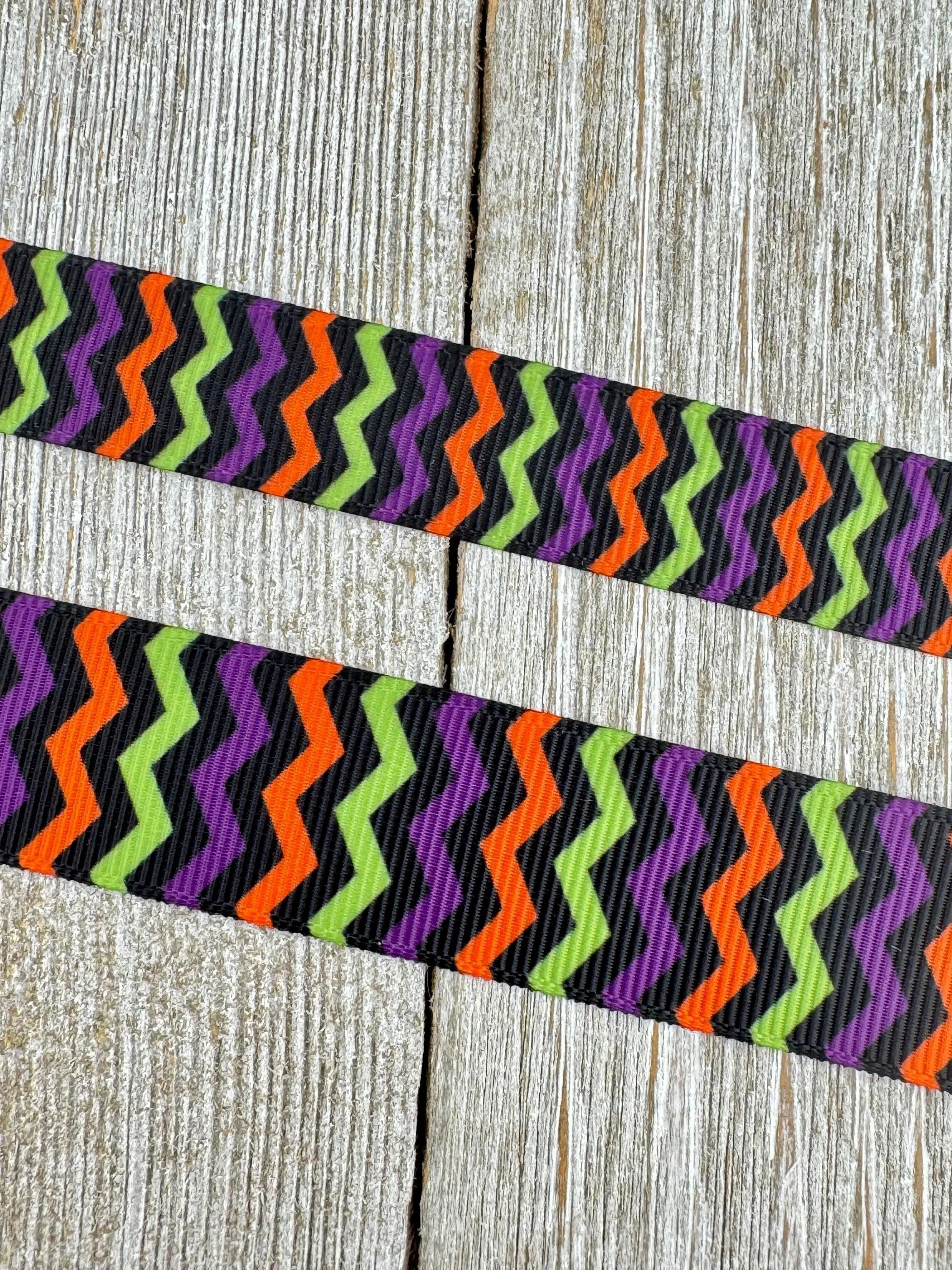 Lot 1 Halloween Chevron Stripe Printed Grosgrain Ribbon -  5/8" - 7/8" - Sew - Craft - Costume - Printed Ribbon - Collar