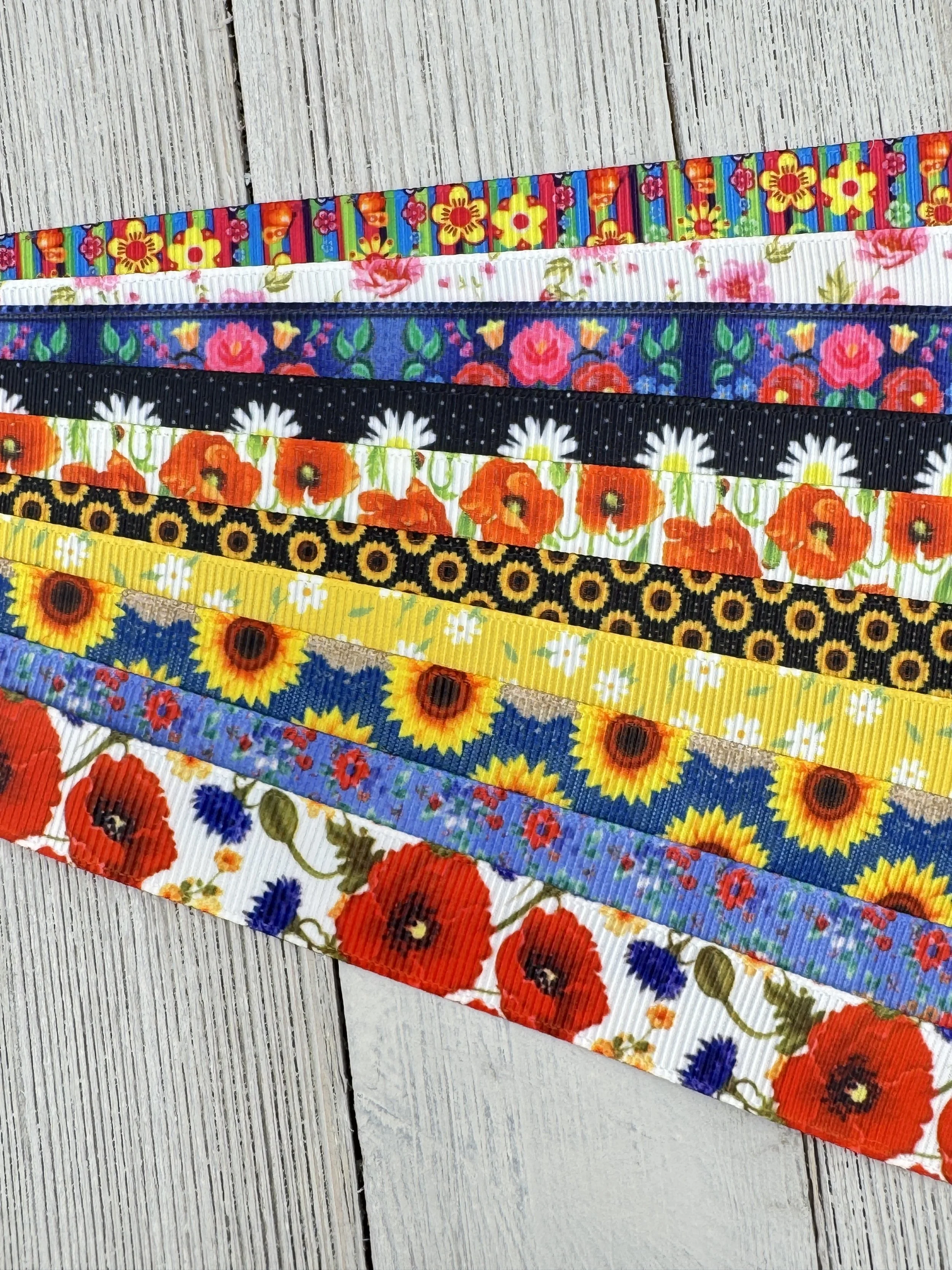 Get Exactly What You See! 10 x 1-Yard Cuts Printed Ribbon: 5/8" Floral, Flower Theme, Dog Collar, Luggage Tag, Gift Wrap, Lanyard, Key Fob