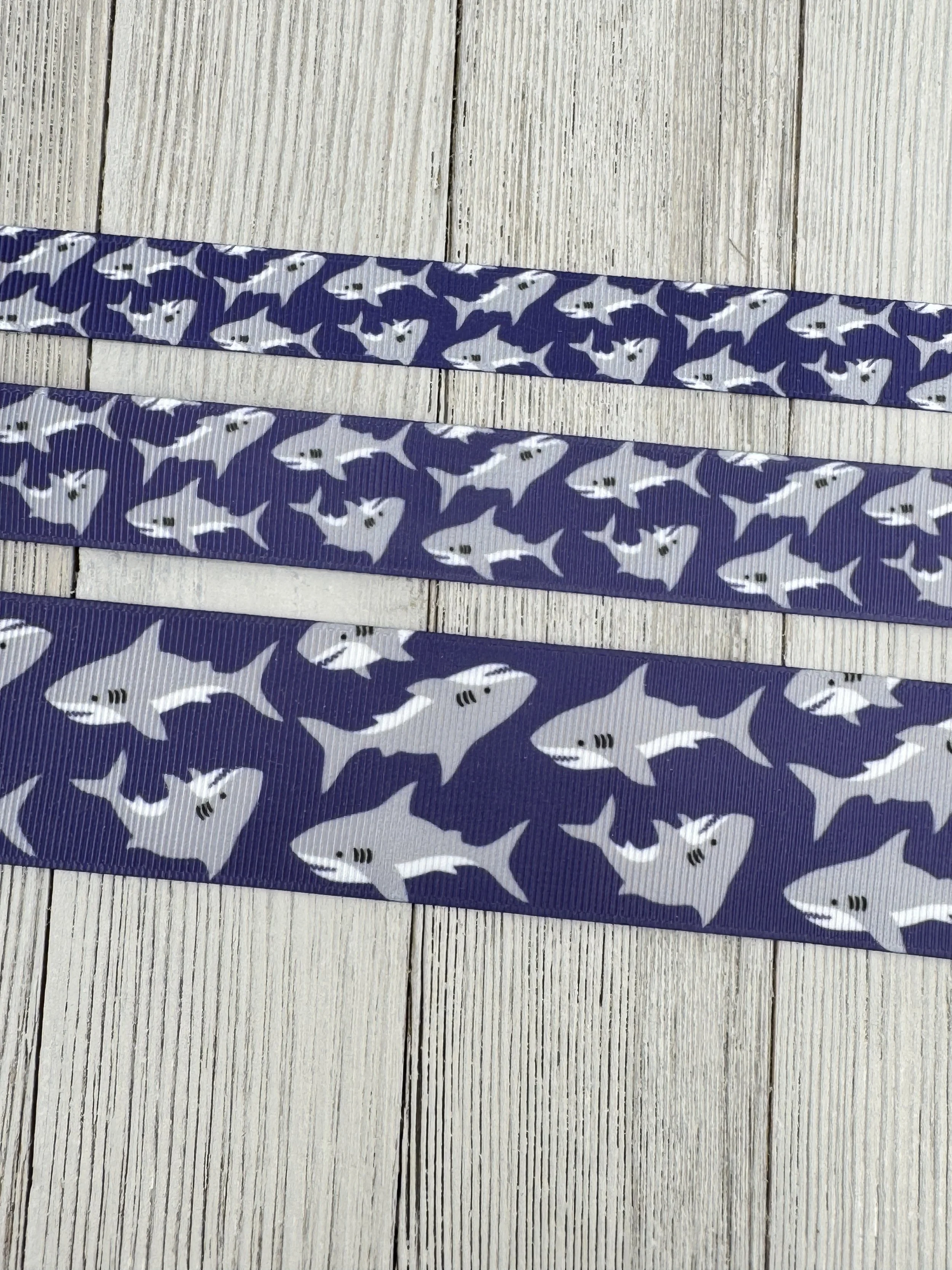 Sharks On Navy Blue Grosgrain Printed Ribbon: 5/8”, 7/8”, 1.5”, Craft  Ribbon, Luggage Tag, Bows, Dog Collar