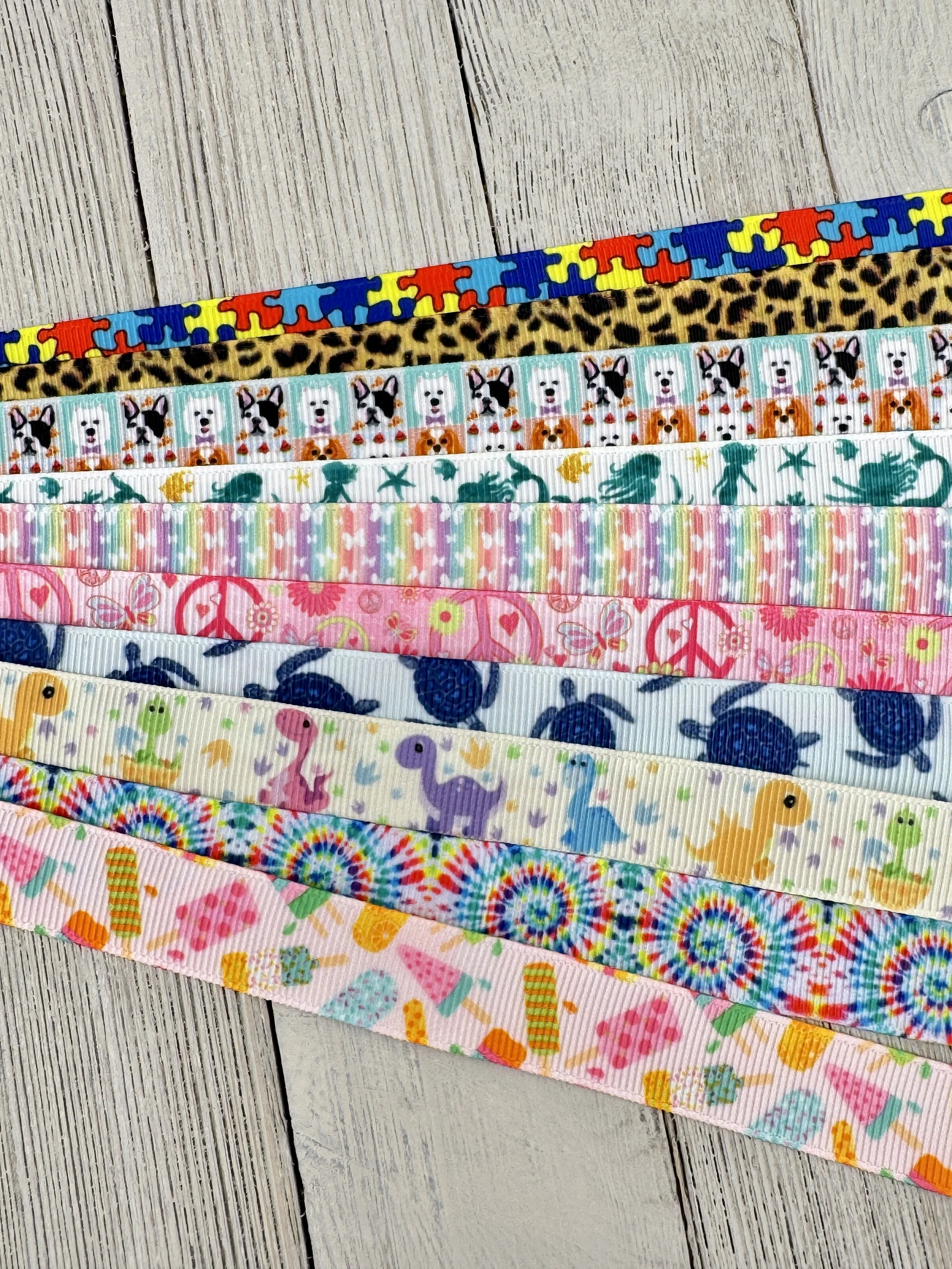 Get Exactly What You See! 10 x 1-Yard Cuts Printed Ribbon: 5/8" Summer Fun, Fruit, Animal, Nautical, Bow, Dog Collar, Luggage Tag, Gift Wrap