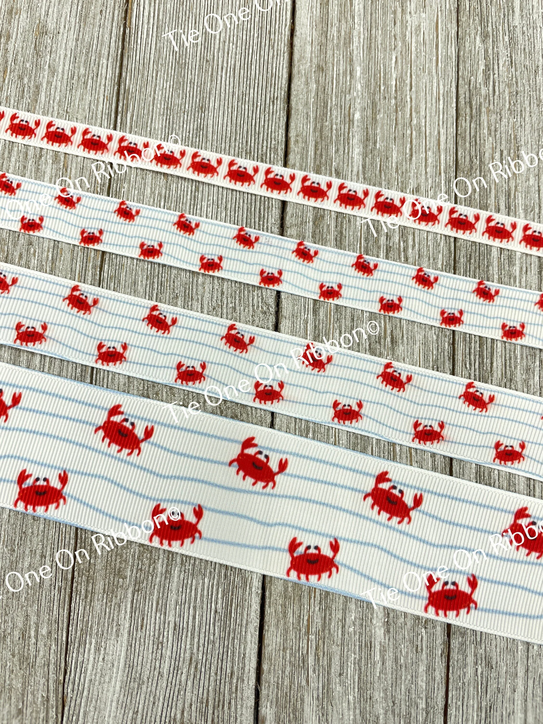 Red Crab Fish Ocean Sea Print Grosgrain Ribbon - 3/8" - 5/8" - 7/8" - 1.5" - Sew - Craft - Tags - Bows - Collars - Lanyard - Collar - Wrap
