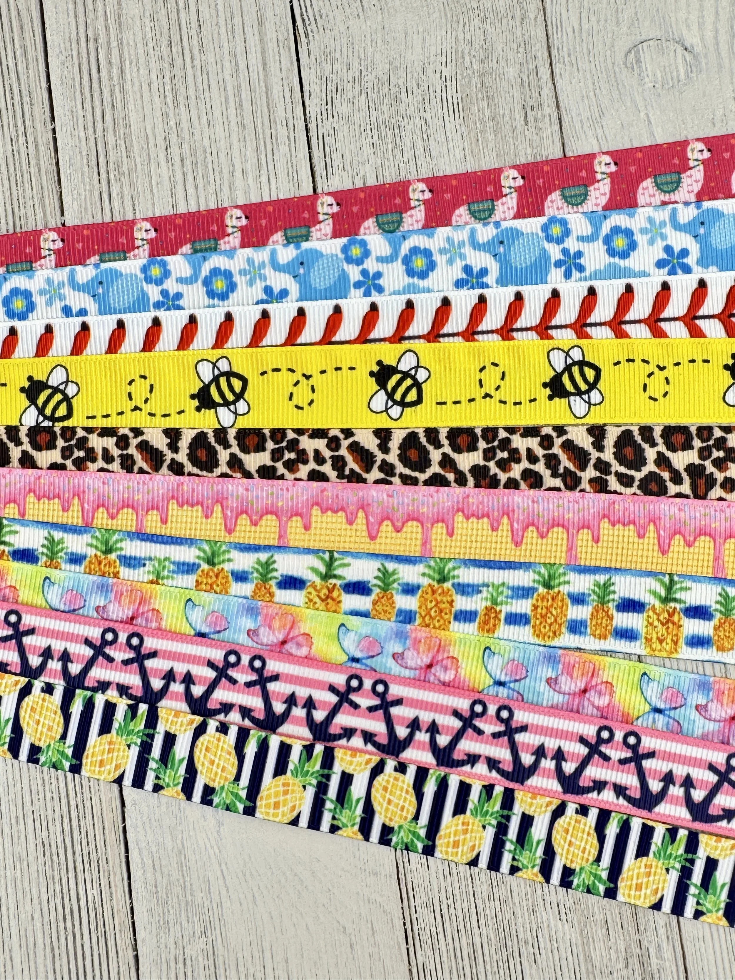 Get Exactly What You See! 10 x 1-Yard Cuts Grosgrain Printed  Ribbon: 5/8" Summer Fun, Animal Print, Luggage Tag, Gift Wrap