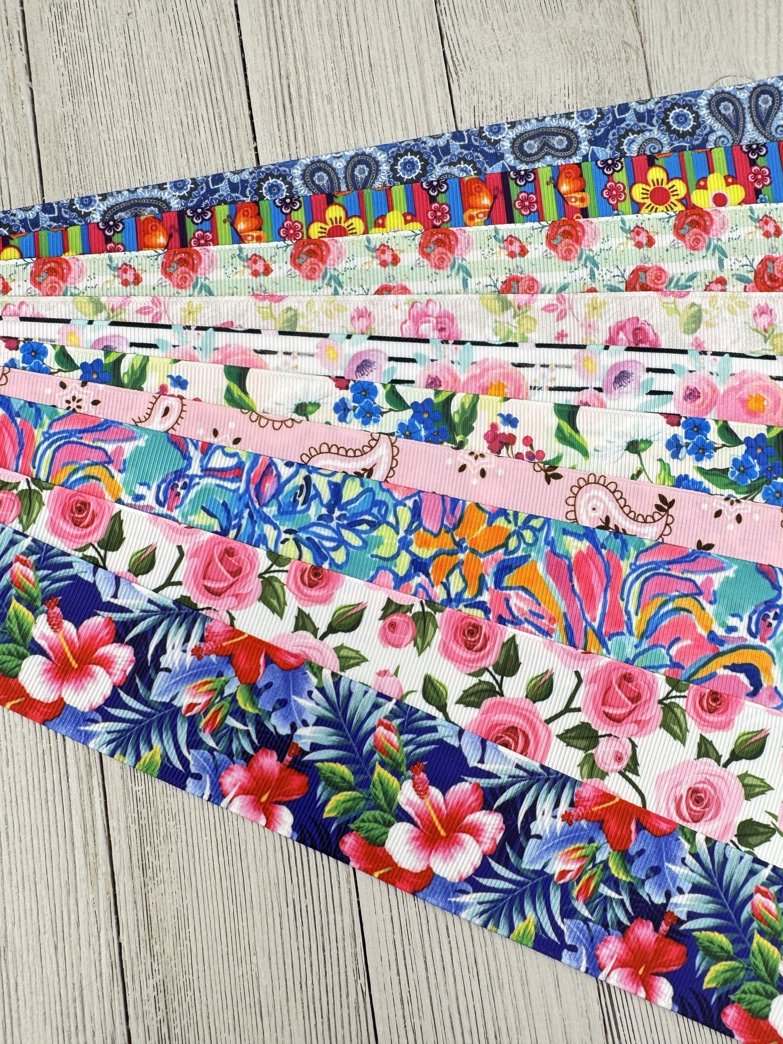 Get Exactly What You See! 10 x 1-Yard Cuts Printed Ribbon: 1.5" Flower, Floral  Craft, Hair Bow, Luggage Tag, Wrap