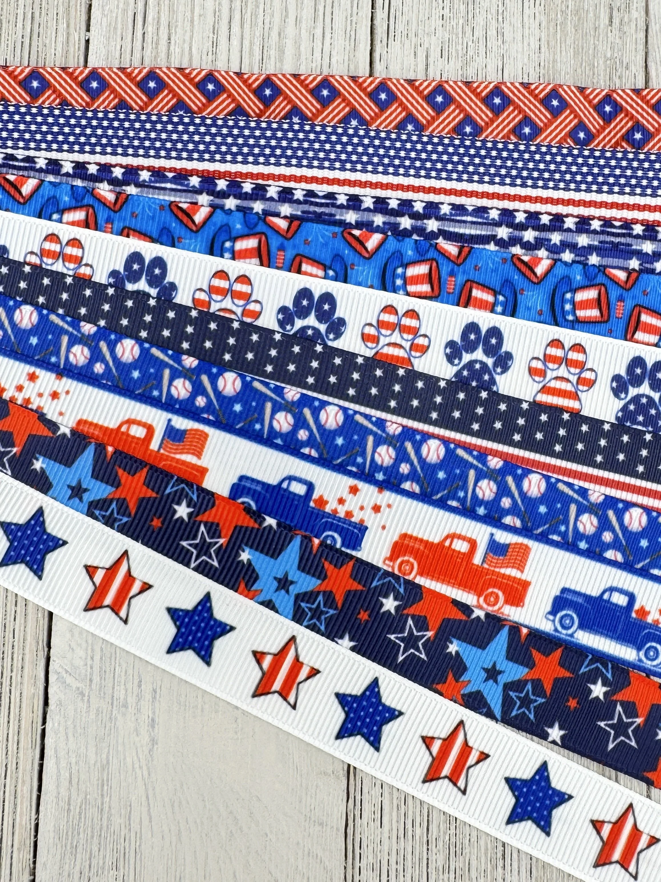 Get Exactly What You See! 10 x 1-Yard Cuts Assorted Grosgrain Printed Ribbon: 5/8" Patriotic Holiday, Luggage Tag, Hair Bow,Gift Wrap