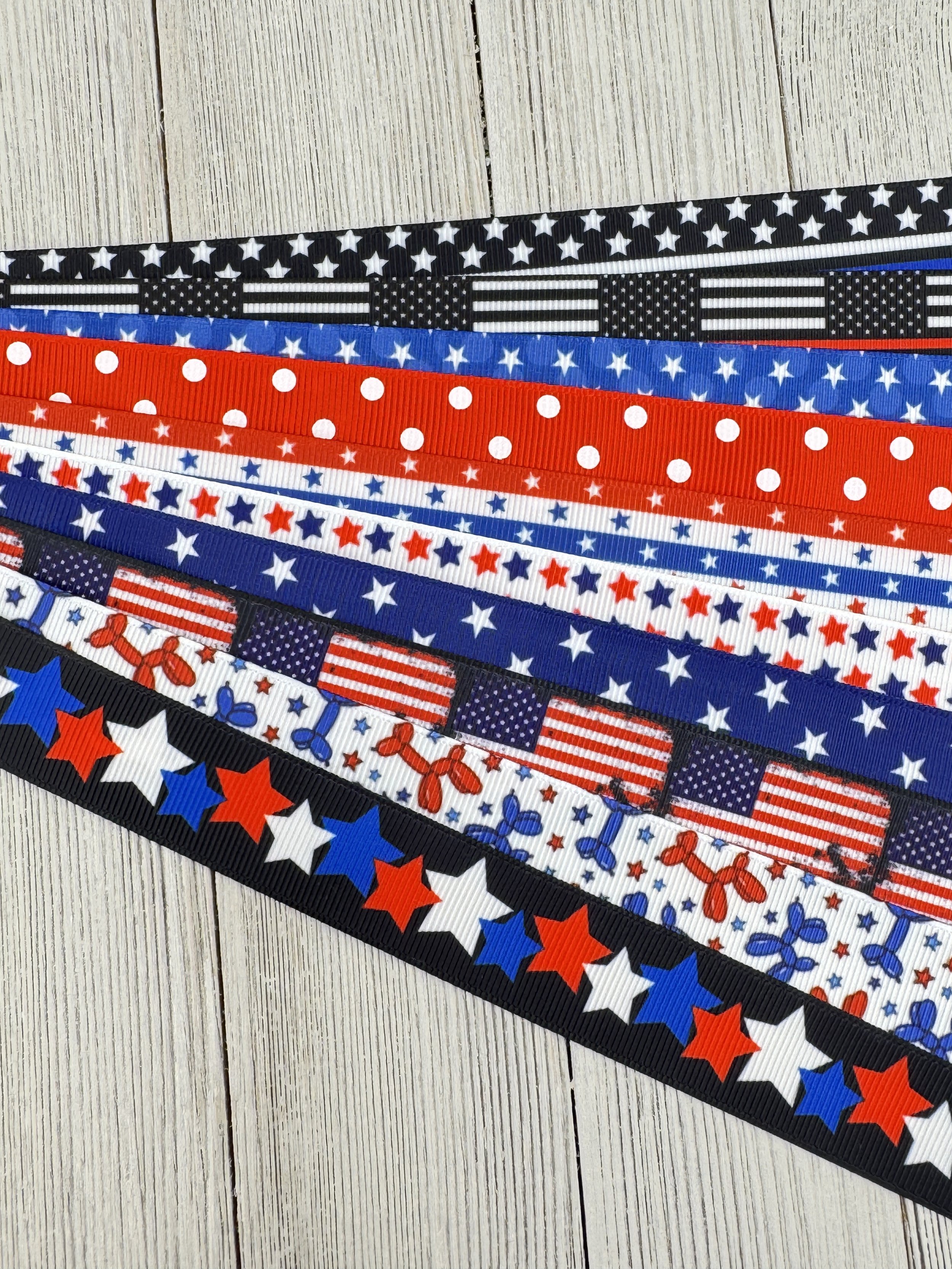 Get Exactly What You See! 10 x 1-Yard Cuts Printed Ribbon: 7/8" Patriotic USA, Flag Day, Hair Bow, Dog Collar, Luggage Tags, Gift Wrap