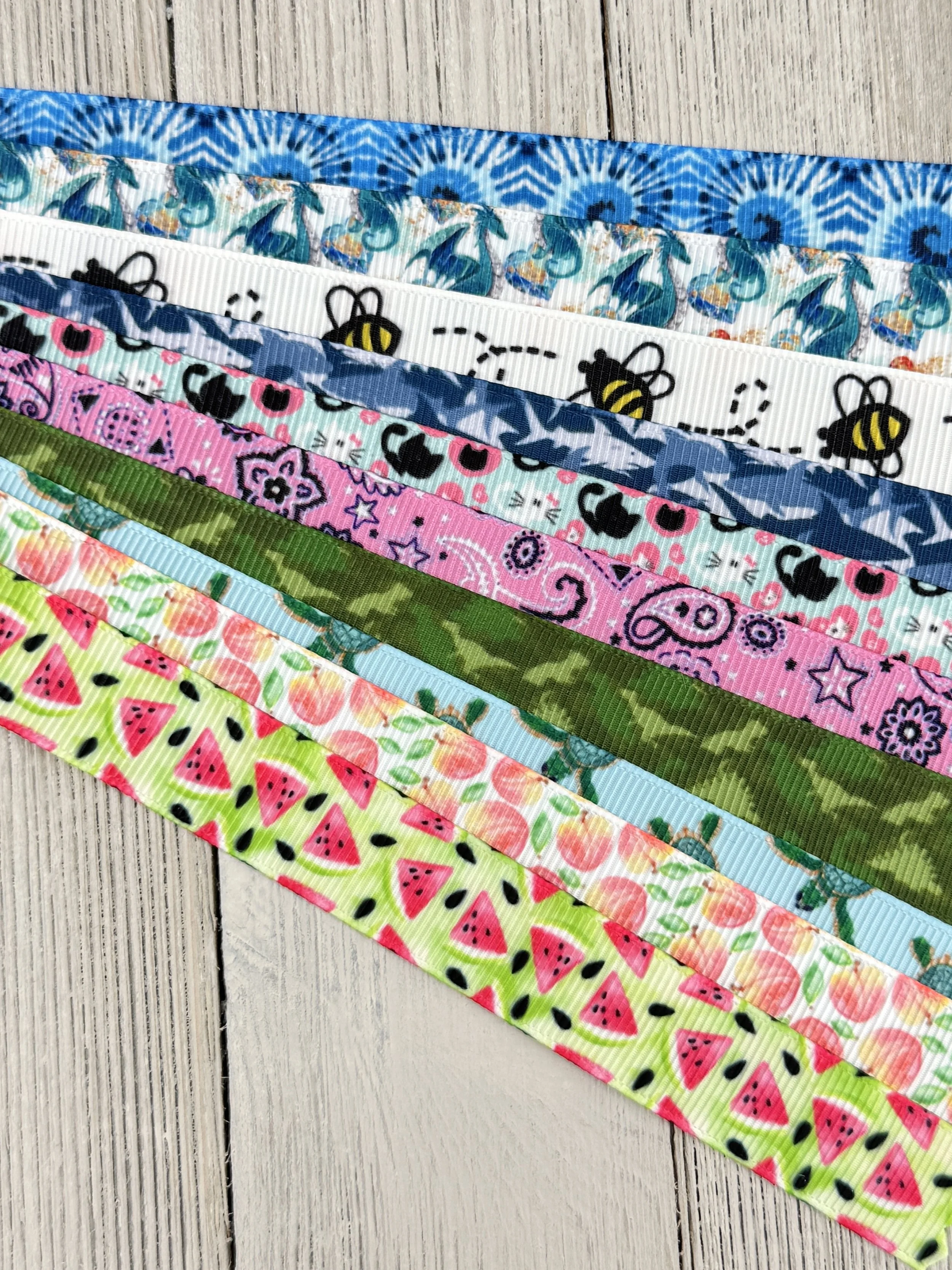 Get Exactly What You See! 10 x 1-Yard Cuts Printed Ribbon: 5/8" Summer Fun, Fruit, Animal, Nautical, Bow, Dog Collar, Luggage Tag, Gift Wrap