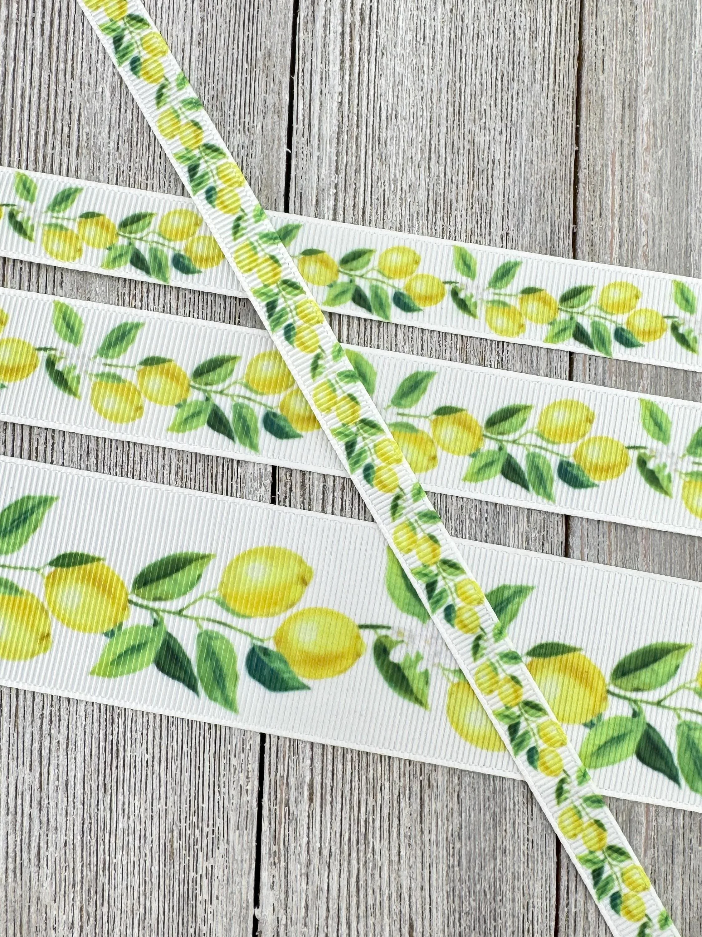 Lemons & Leaves Grosgrain Printed Ribbon: 3/8", 5/8", 7/8", 1.5"