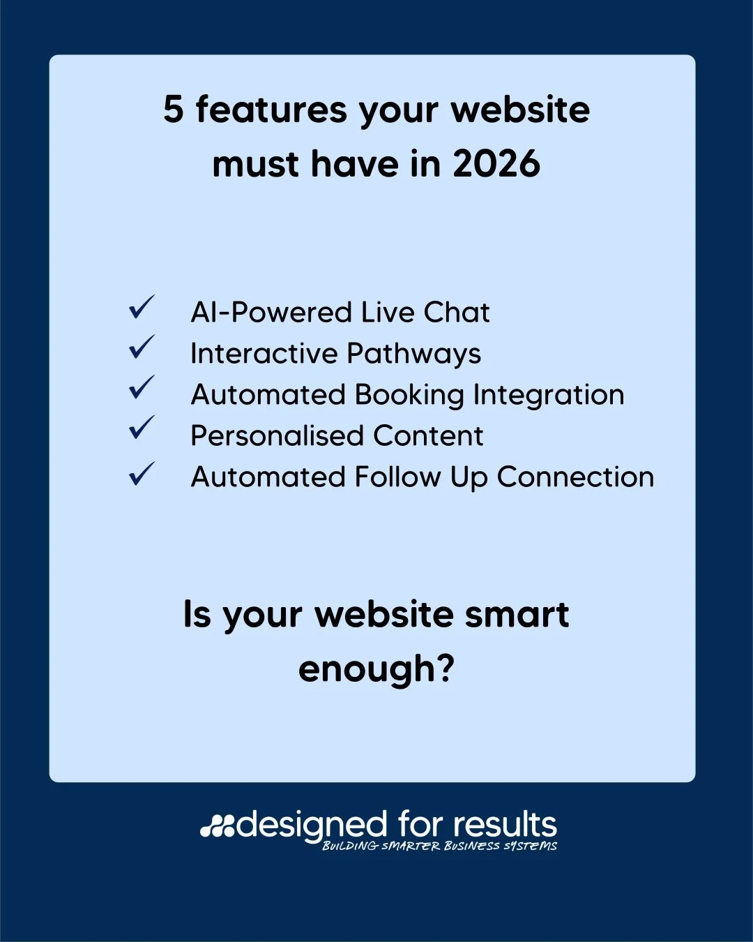 What makes a website "smart" in 2026? Here are 5 features your website needs now:

AI-Powered Live Chat: To provide instant answers and capture leads 24/7.

Interactive Pathways: To guide visitors to the right service based on their needs.
