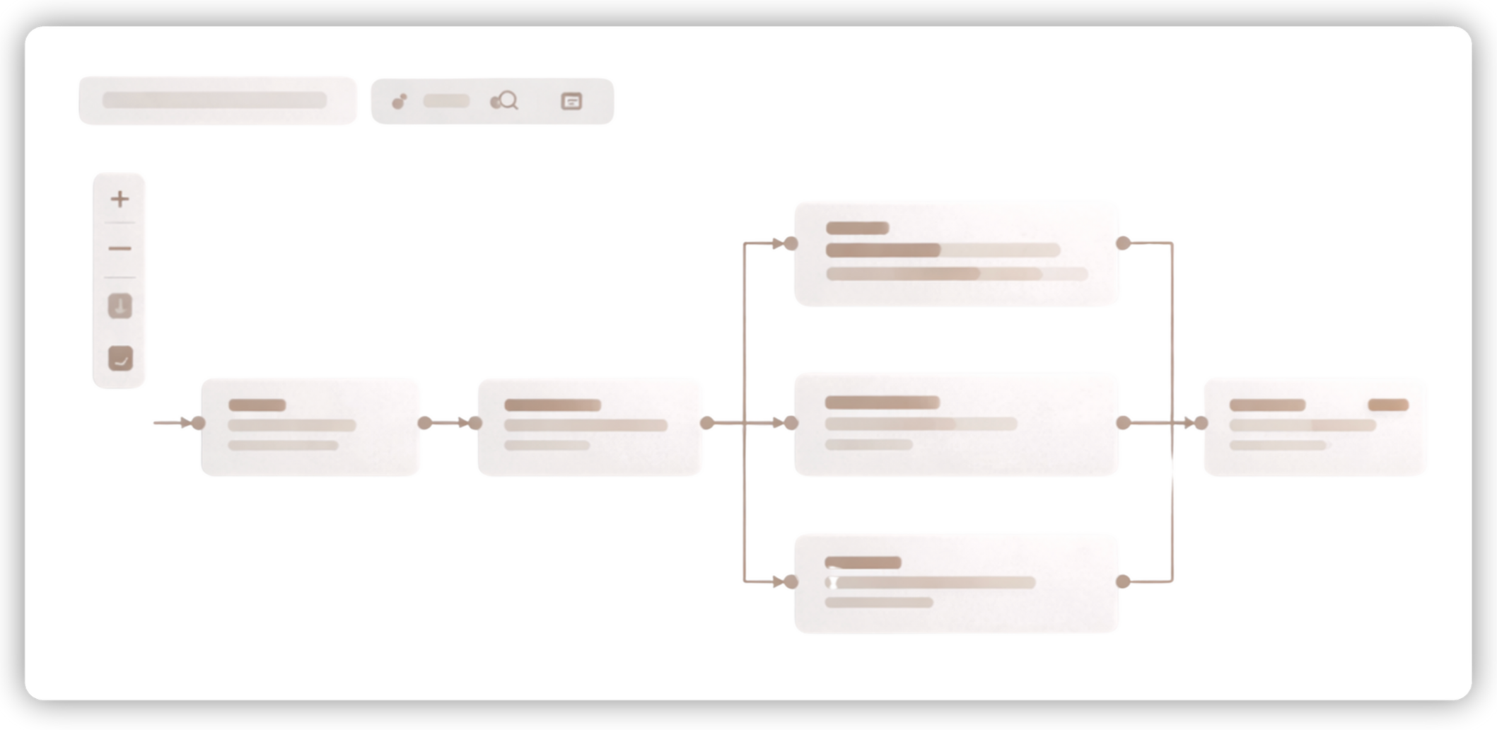 A blurry screenshot of a flowchart or diagram on a computer screen with icons at the top and vertical buttons on the left, depicting a process or workflow.