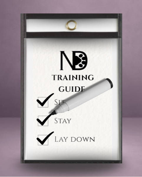 Our exclusive reusable training guides redefine dog training with elegance and efficiency. To add a personal and thoughtful element, ND clients are gifted their first training guides encased in clear protective folders, along with a dry-erase marker