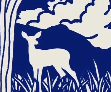 Illustration of a deer against a blue background.