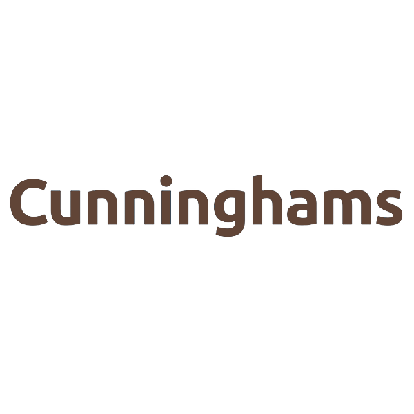 Cunningham logo with the word 'Cunninghams' in brown text.