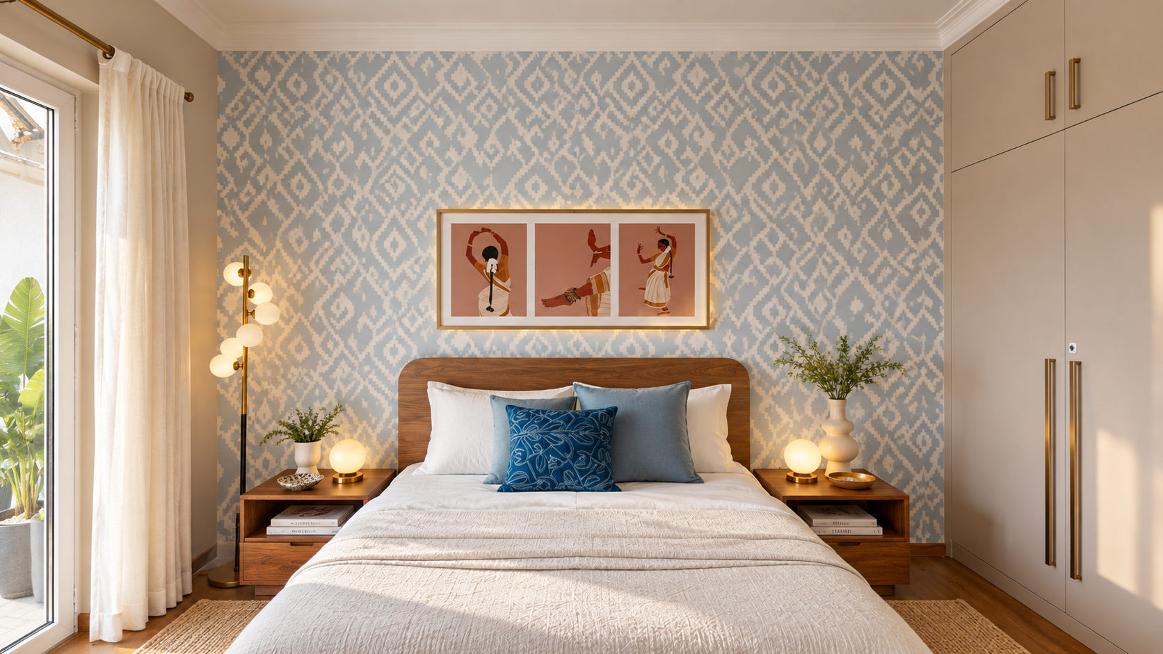 Delhi blue wallpaper bedroom
