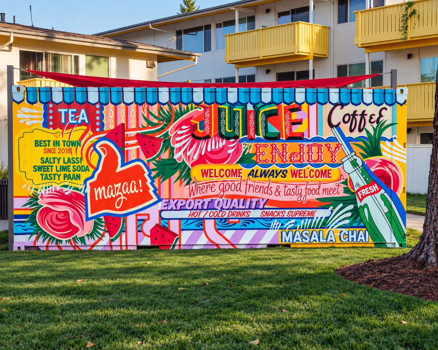 Hand-painted Juice Coffee Mazaa mural