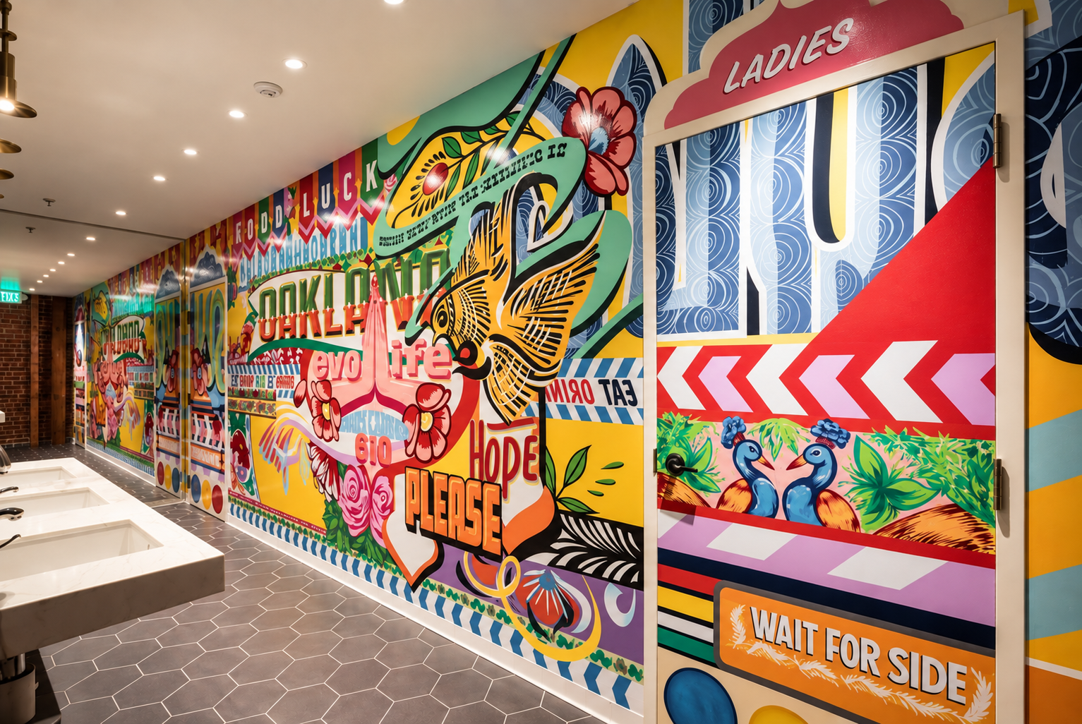 Hand-painted Good Luck interior mural