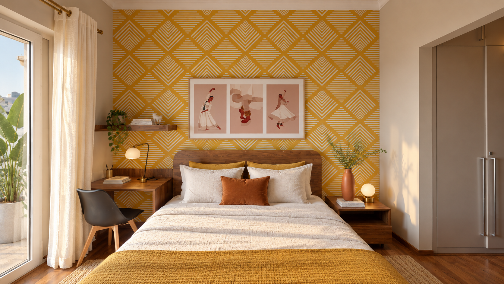 Delhi mustard wallpaper bedroom