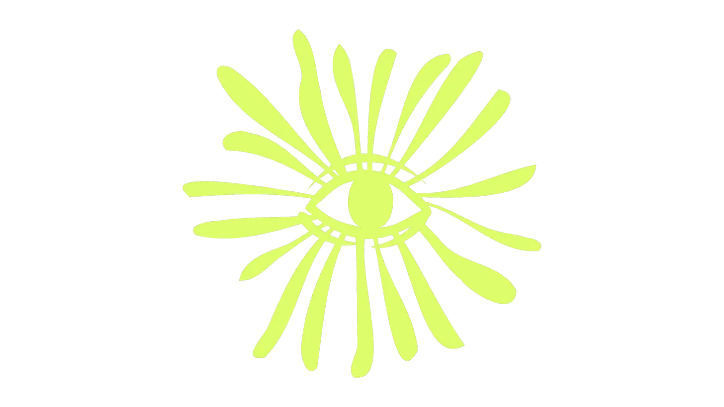 image of a yellow eye with yellow rays extending outwards in a circle aroung the eye