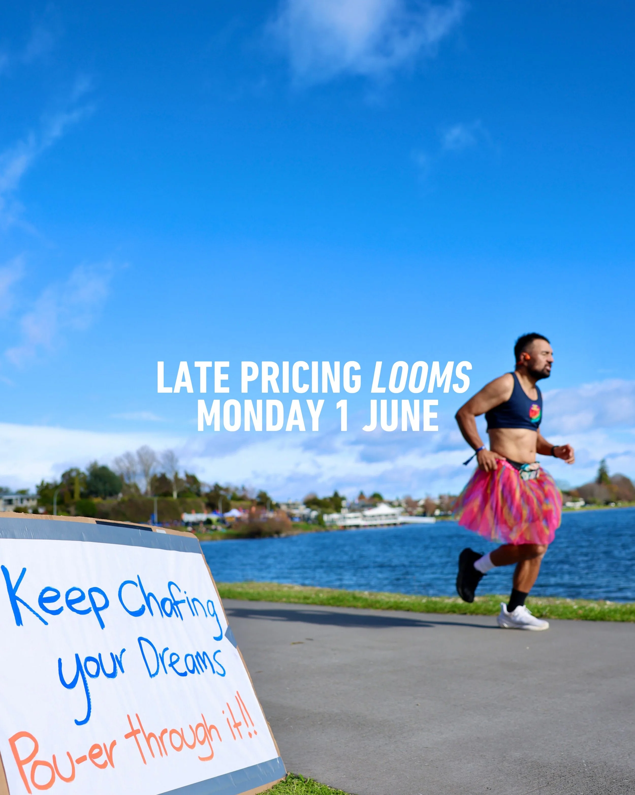 The home stretch is here. Time to Pou-er through.

Just over two weeks remain. Standard pricing ends Sunday 31 May at midnight before we move into the final &ldquo;late&rdquo; pricing tier.

One 7.3km loop. Six hours. Team relay - or take it on solo.