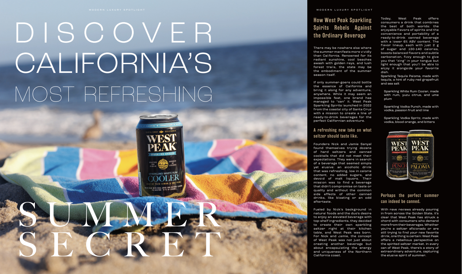 West Peak Sparkling Spirits for Modern Luxury Magazine, 2023