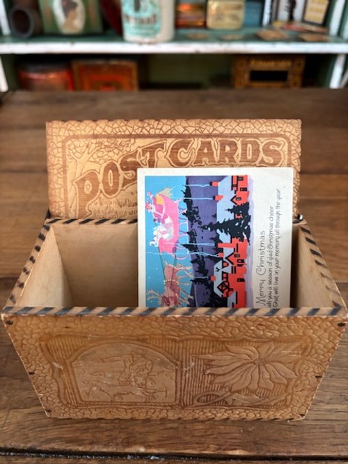 Antique  Pyrography Post Card Box
