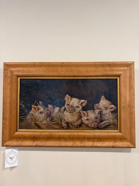 Antique Oil of 5 Piglets