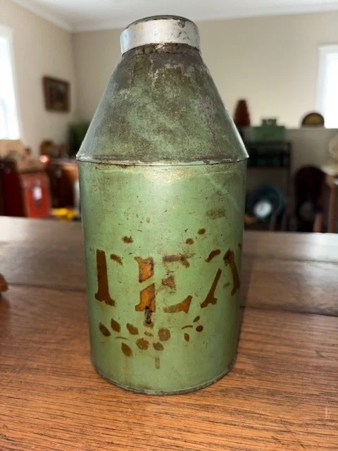 GREEN Stencilled Tea Canister