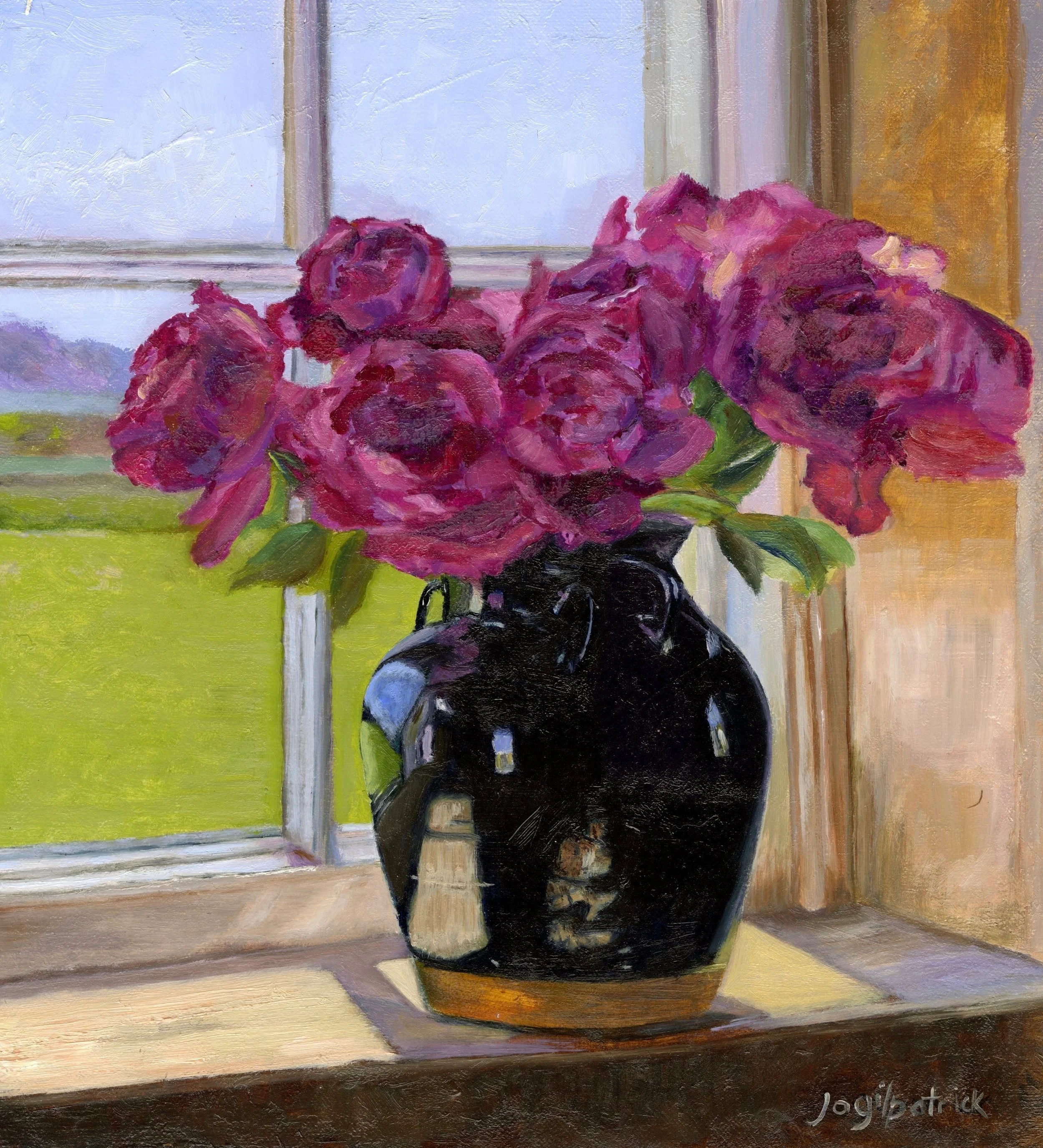 ROSES IN BLUE VASE