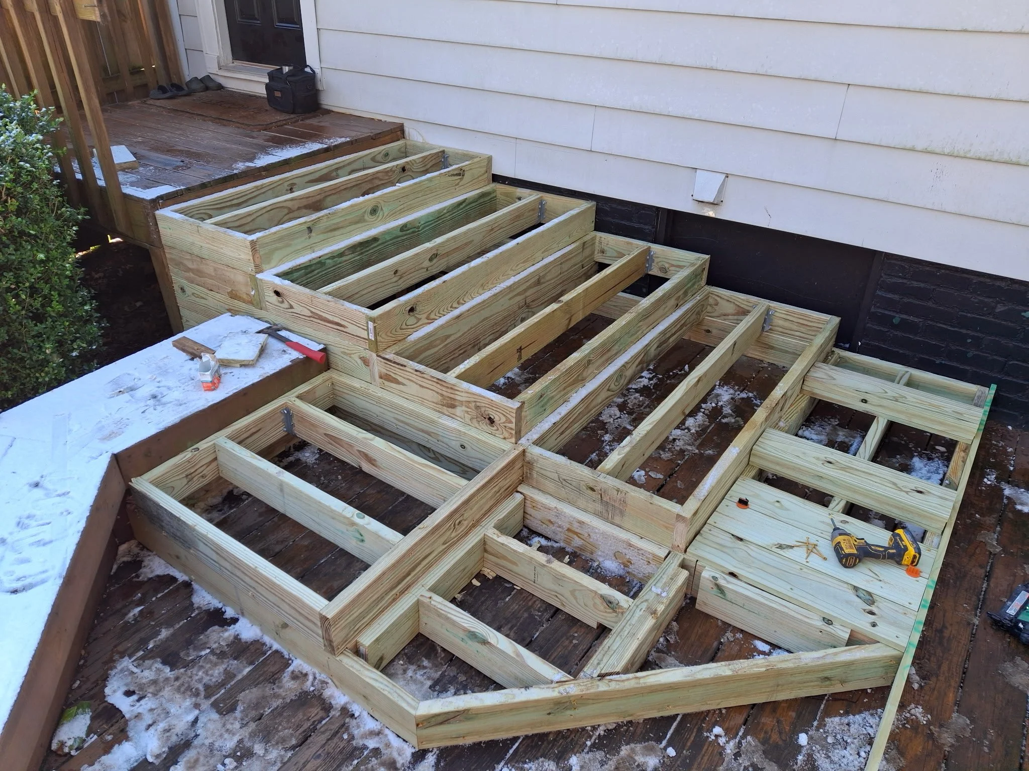 Progress photo of deck stair custom built - carpenter near me - Greenville, SC - Wooden deck stairs replace - handyman near me 