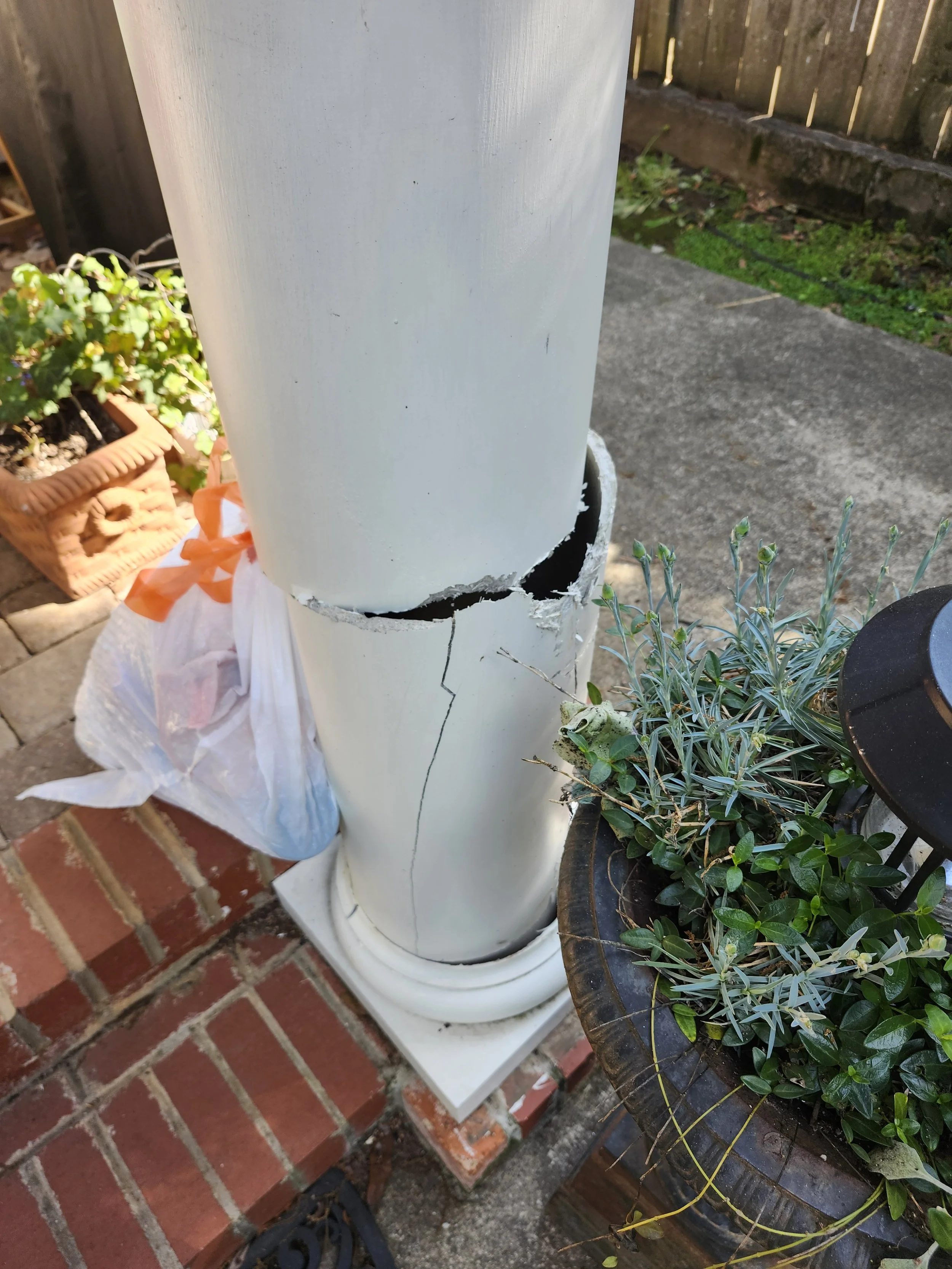 Damaged porch column - column repair - column repair Greenville, SC