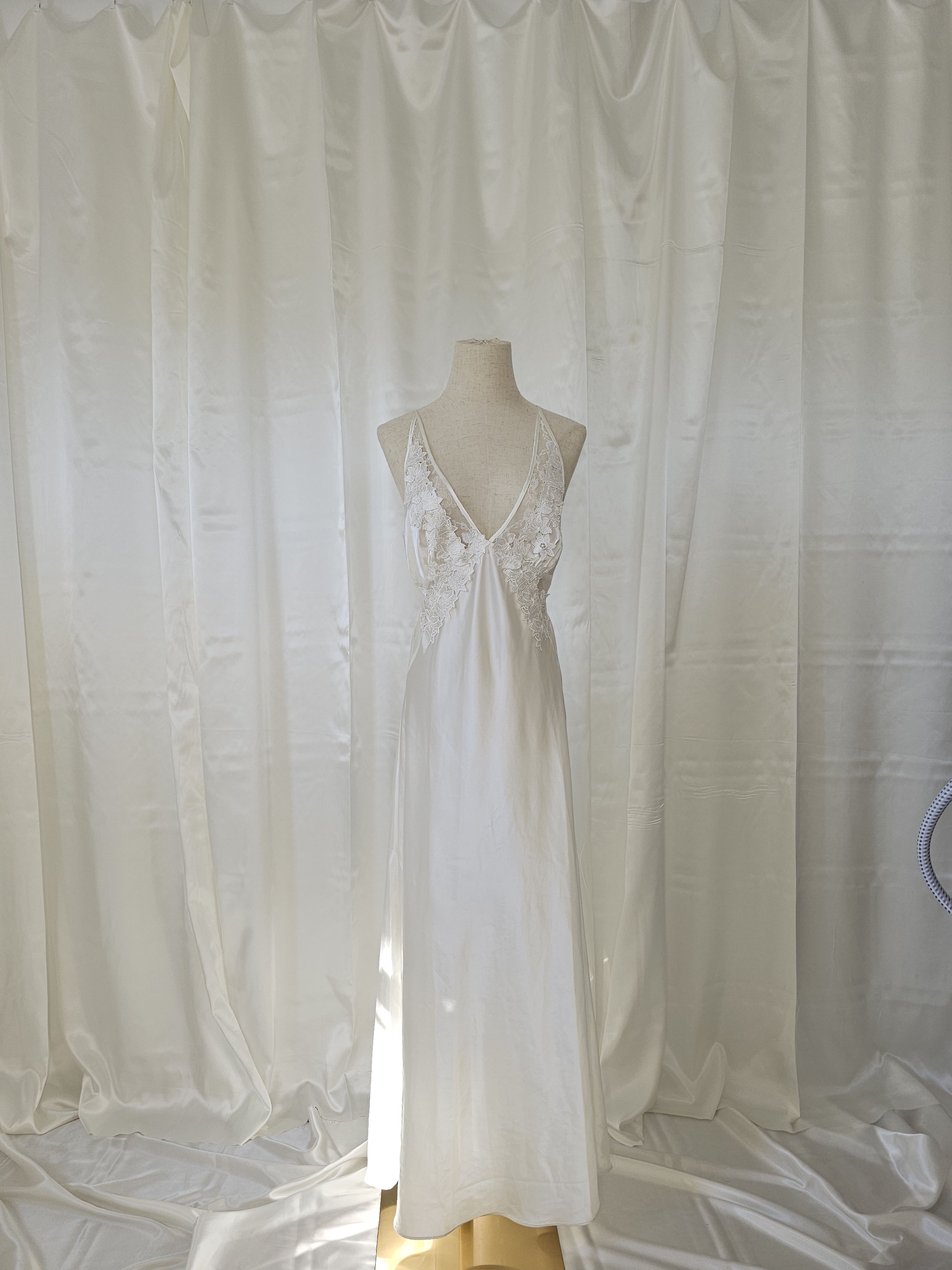 c. 1990s Ivory Satin & Floral Lace Bridal Nightgown