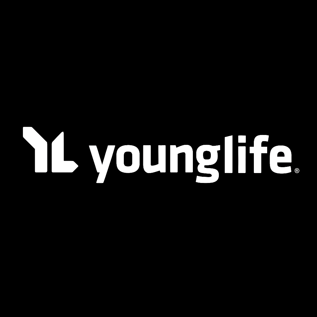 Black background with the white Young Life logo, featuring a stylized 'Y' and the word 'younglife'.