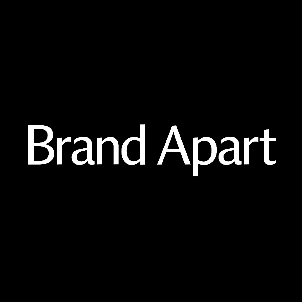 Black background with white text displaying the words 'Brand Apart'.