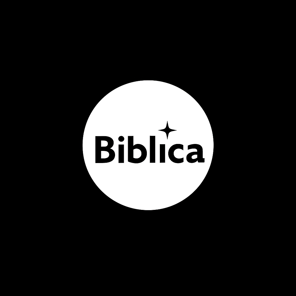 Black and white logo featuring the word 'Biblica' inside a white circle with a spark or star above the text.