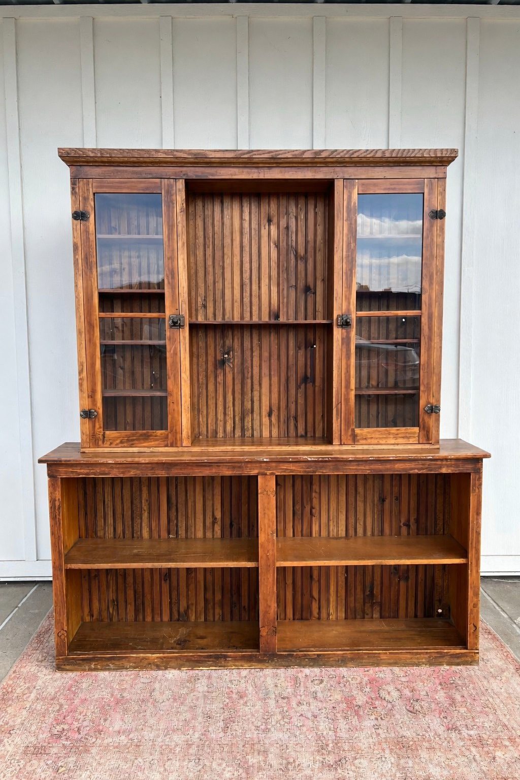 Antique Wood Hutch
Measures approximately:
Overall: 14” Width x 72” Length x 84” Height
Top Piece: 8.5” x 60.5” X 48.5”
Bottom Piece: 14” x 72” x 36”