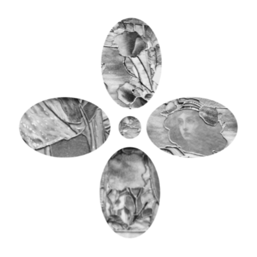 A flower shaped design with stained glass details.