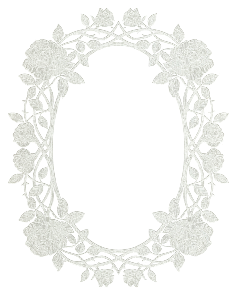 White ornate floral picture frame with roses and leaves.