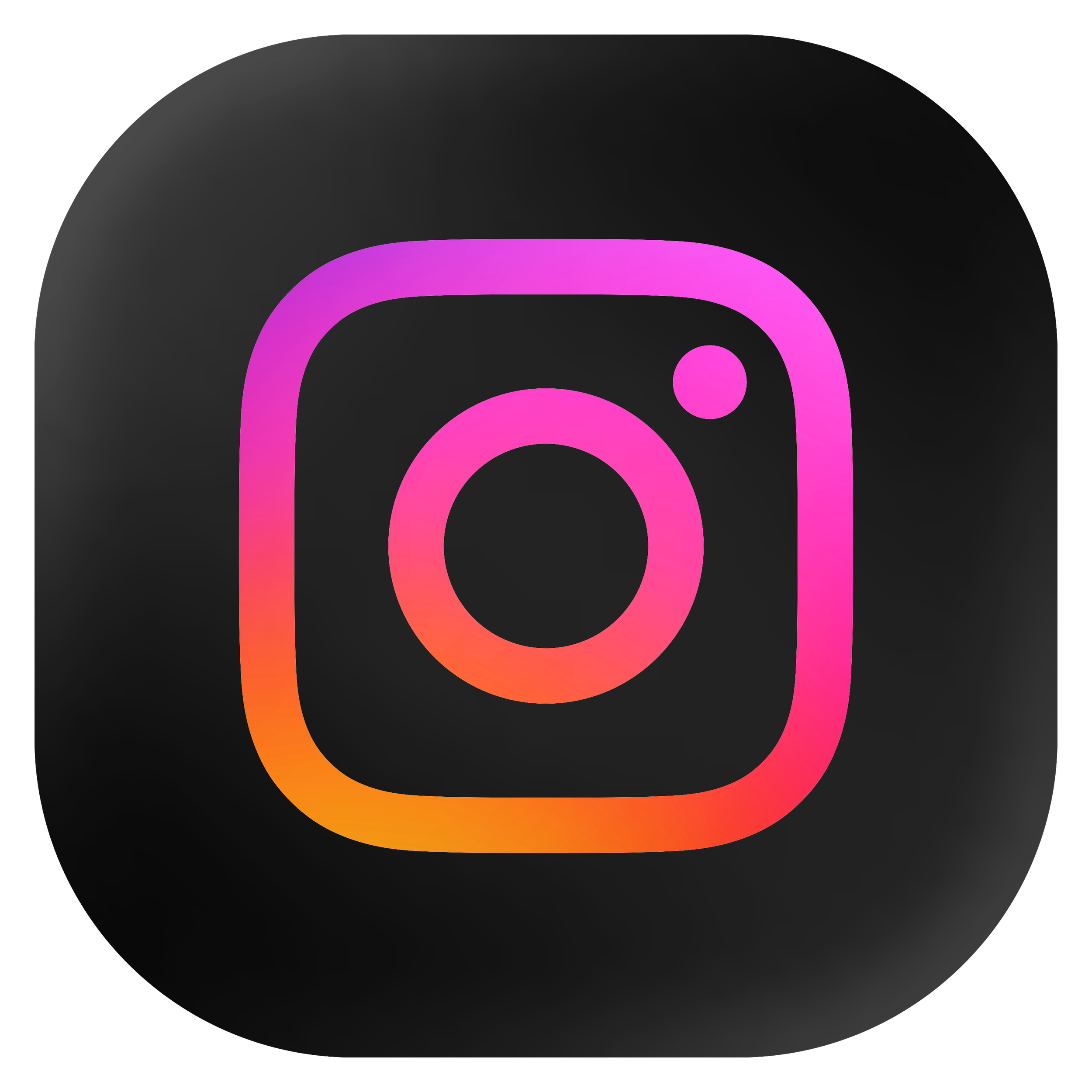 Close-up of a black background with the Instagram logo in pink, purple, and orange gradient colors.