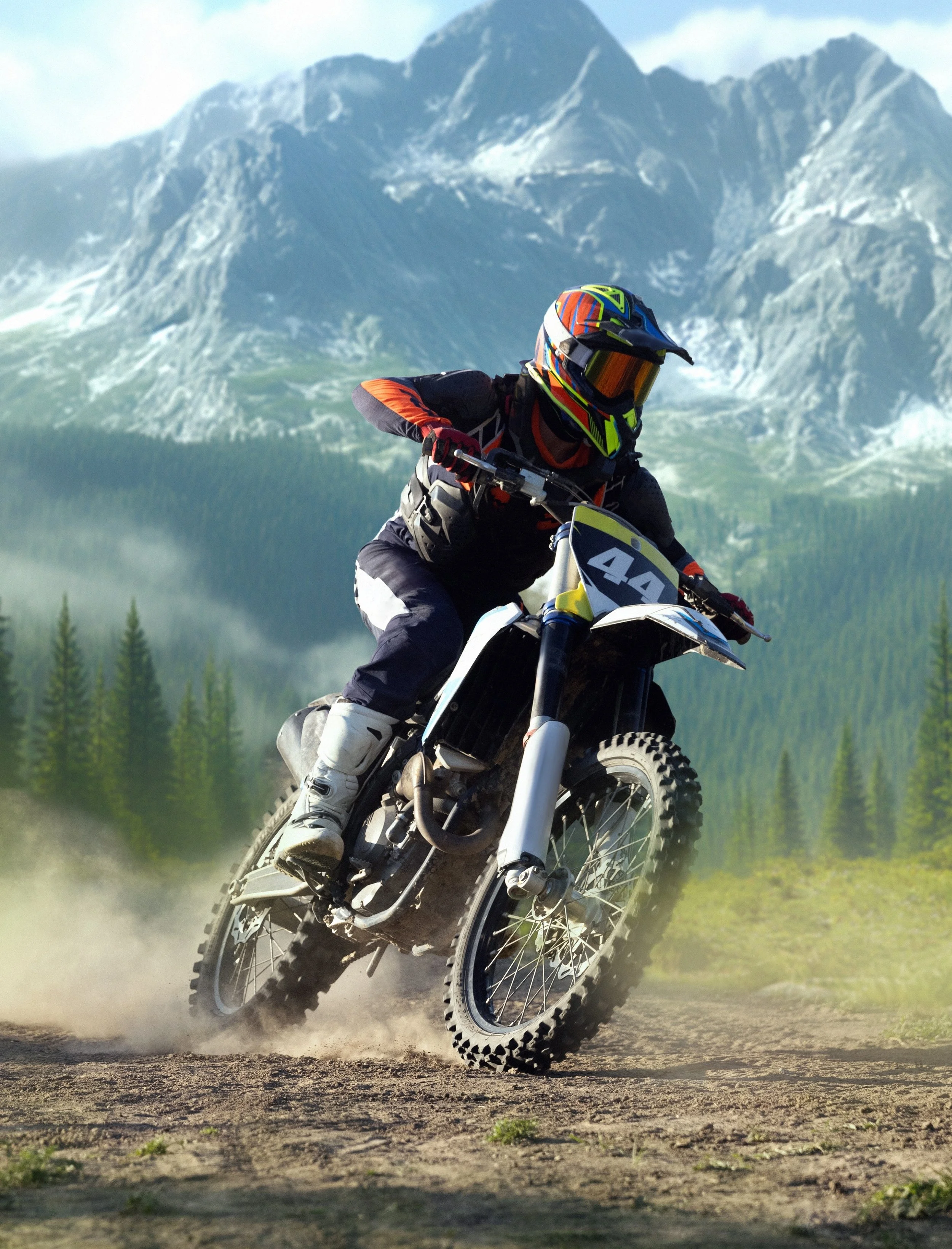 man on motorbike drone shot