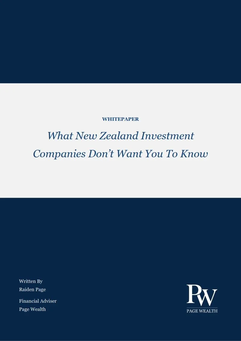 Cover page of a whitepaper titled 'What New Zealand Investment Companies Don't Want You to Know' by Page Wealth.