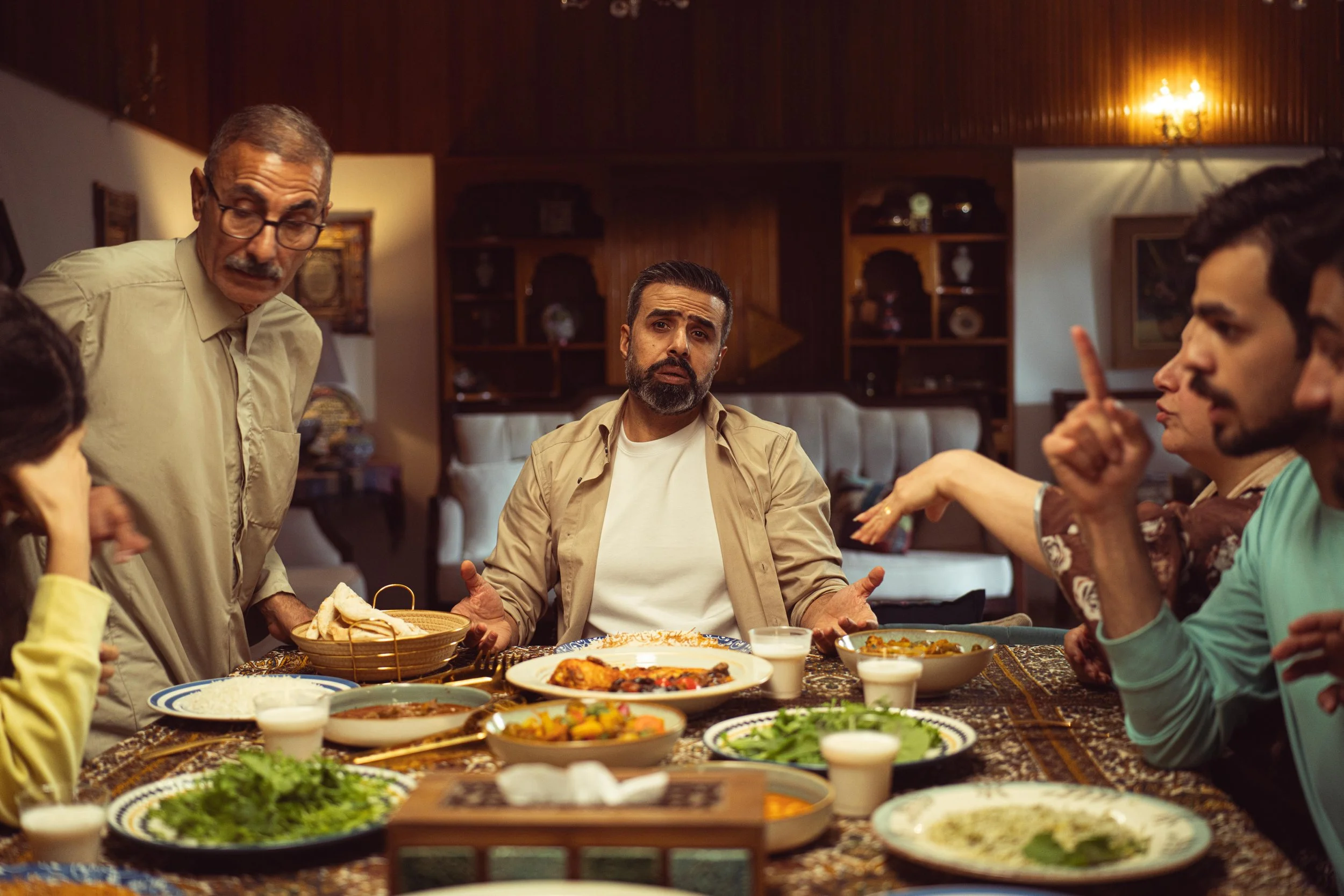 Family dining while arguing.