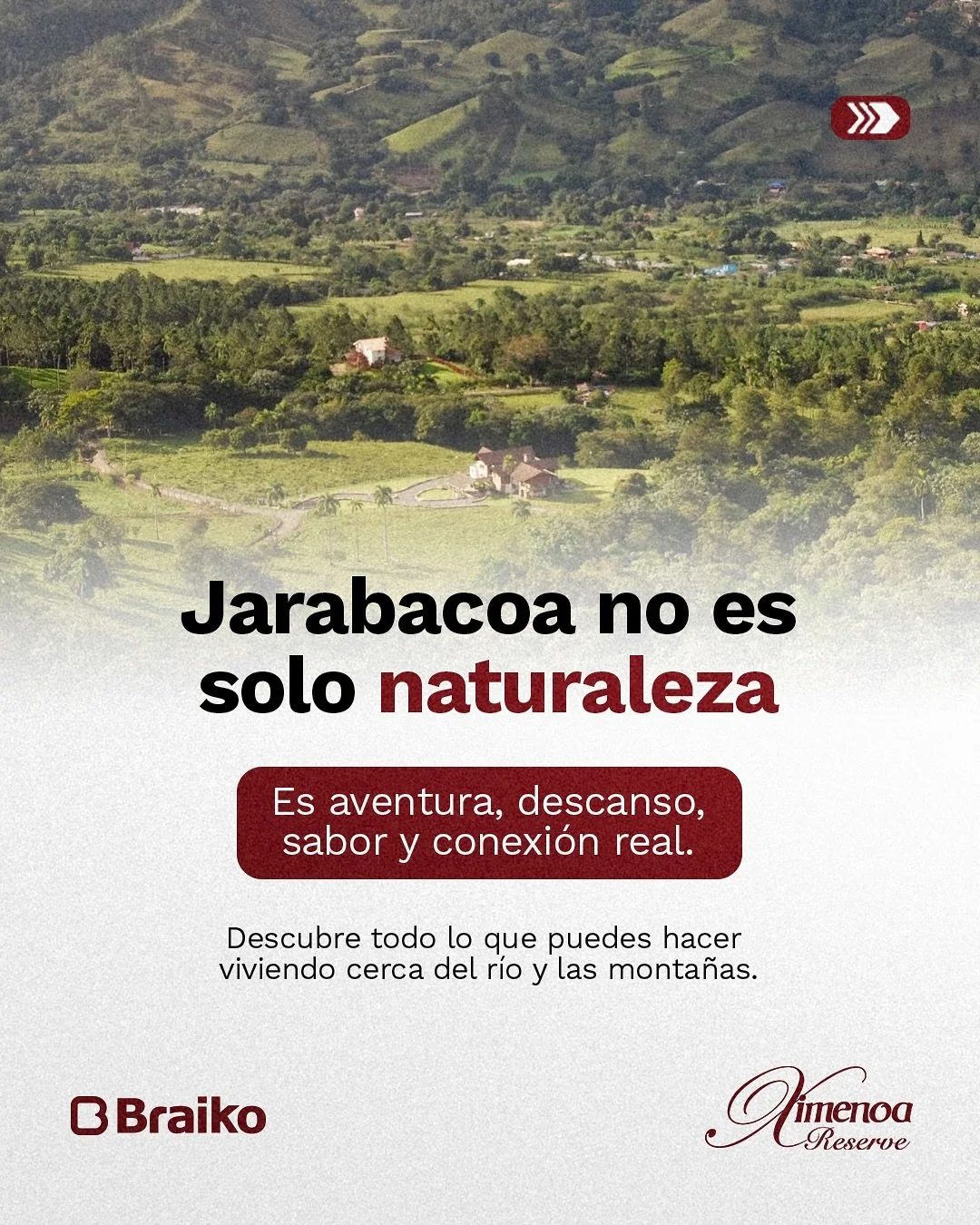 Jarabacoa es mucho m&aacute;s que naturaleza. 🤩

Es aventura, descanso, sabor y conexi&oacute;n real con el entorno.

💭Imagina vivir cerca del r&iacute;o y las monta&ntilde;as, con acceso a experiencias &uacute;nicas como:
1️⃣ Refrescarte en el her