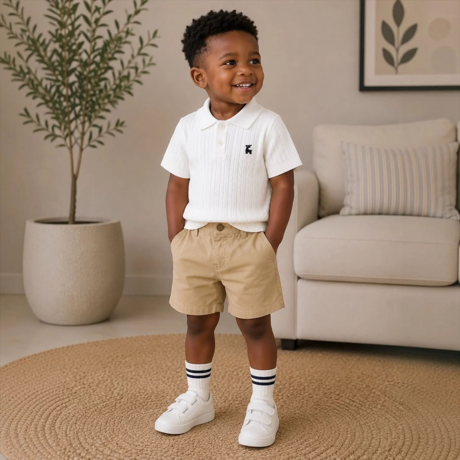 Kensington Polo Set for boys featuring a classic knit polo shirt and tailored shorts, perfect for stylish everyday wear and special occasions.