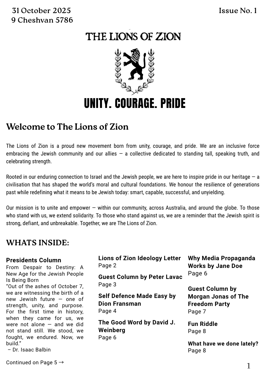 Lions of Zion Newsletter Issue.1